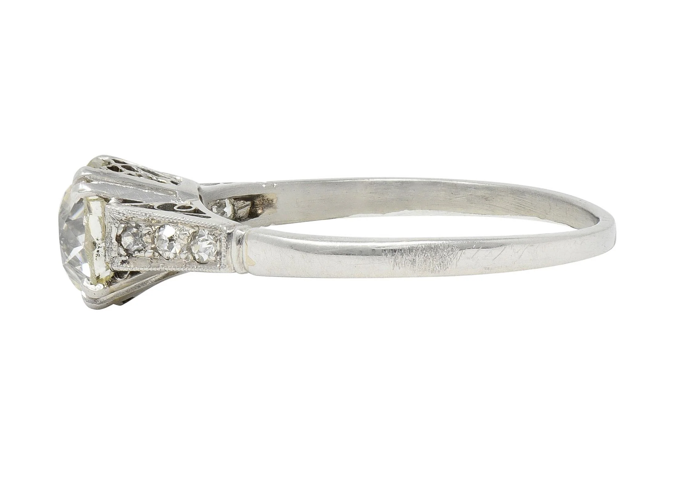 Art Deco Old Mine Cut Diamond Platinum Scrolling Vintage Engagement Ring - Image 6