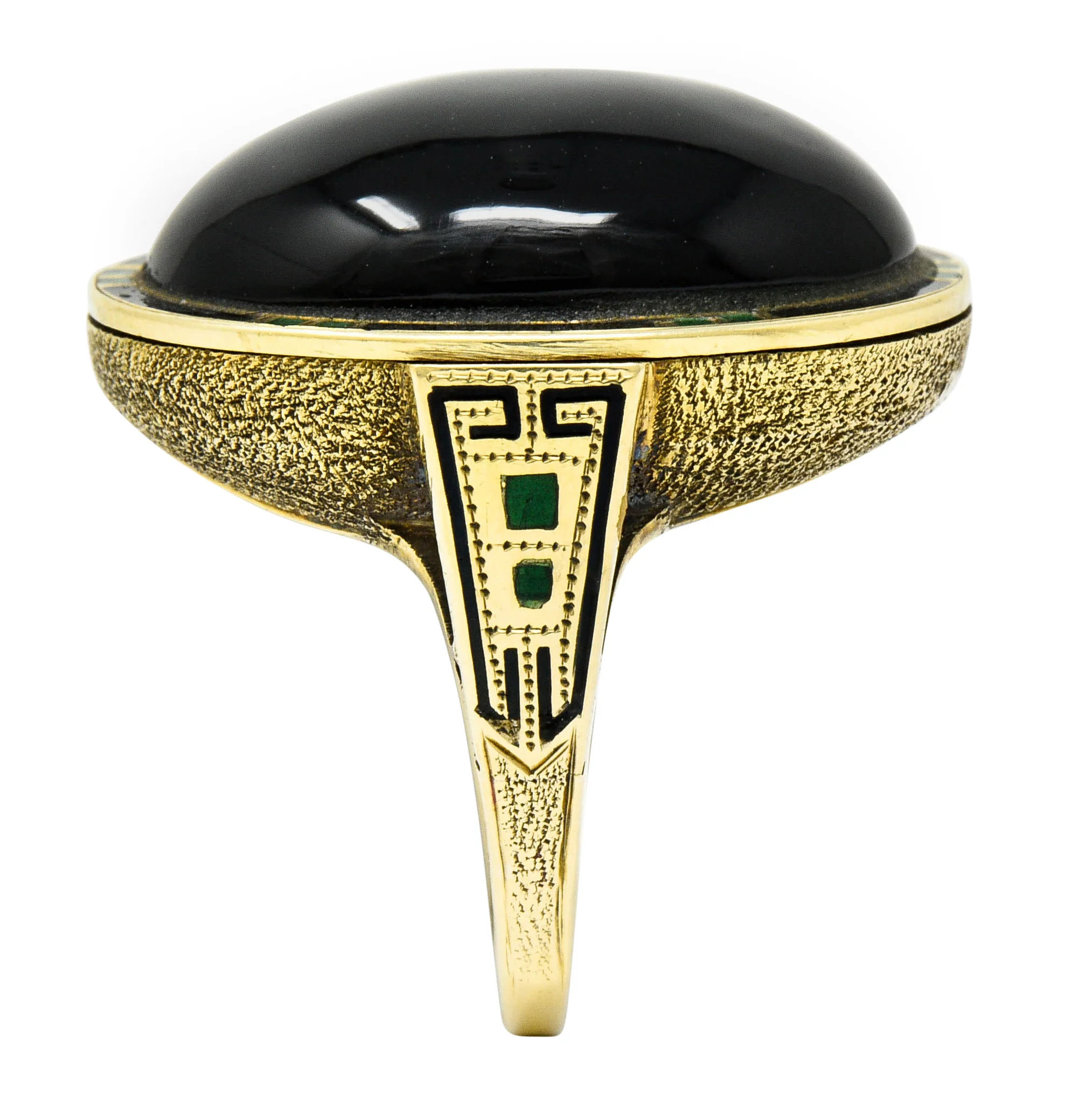 Art Deco Onyx Enamel 14 Karat Gold Cabochon Statement Ring - Image 12