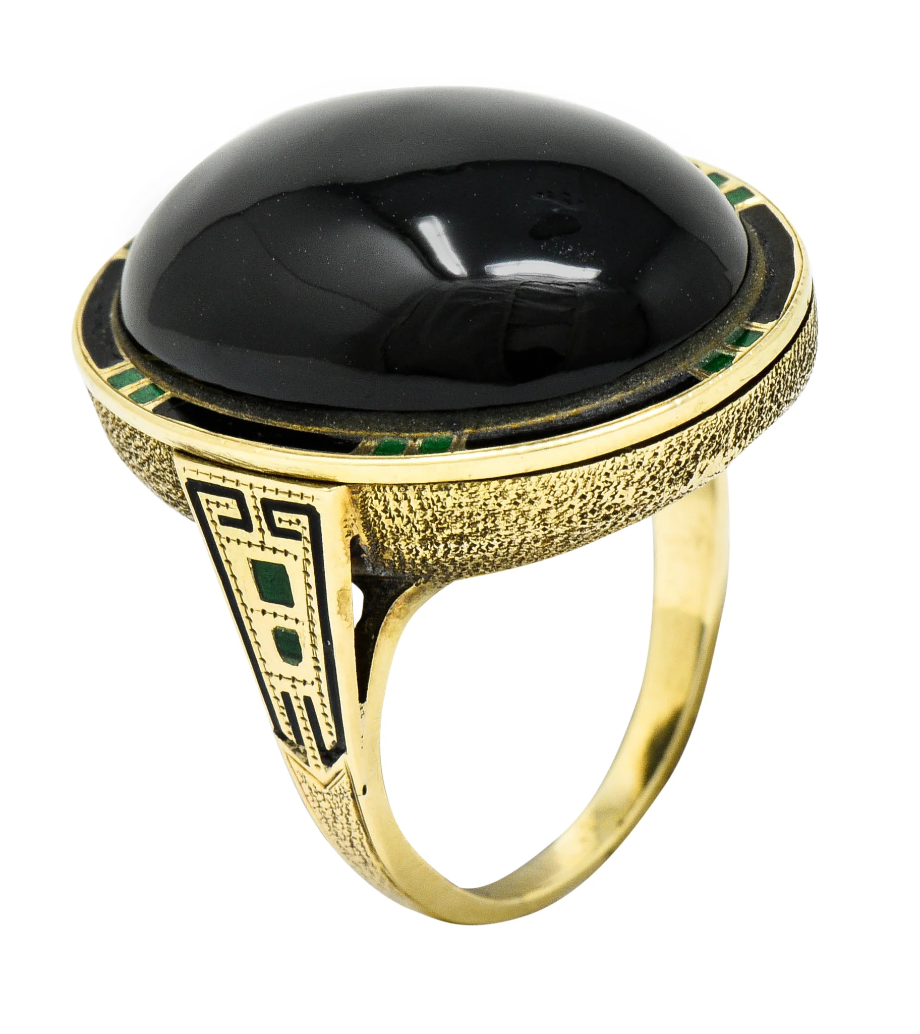 Art Deco Onyx Enamel 14 Karat Gold Cabochon Statement Ring - Image 13