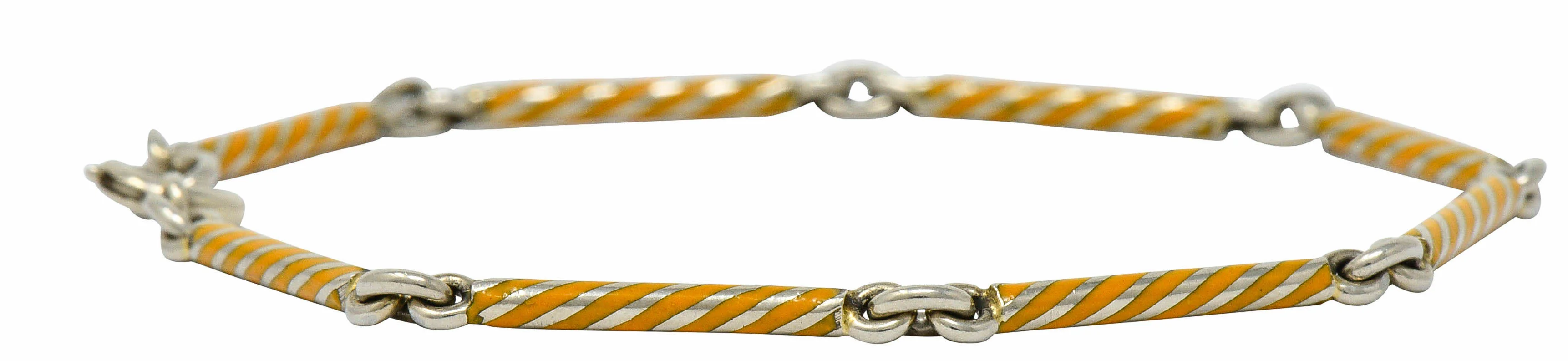Art Deco Orange Enamel 14 Karat White Gold Swirled Link Bracelet - Image 3