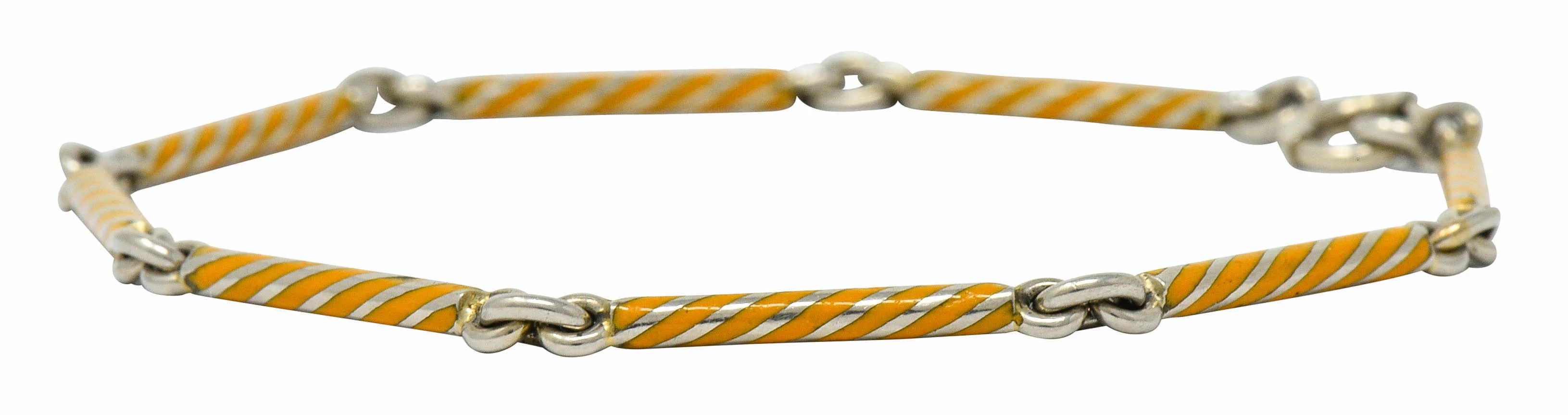 Art Deco Orange Enamel 14 Karat White Gold Swirled Link Bracelet - Image 4