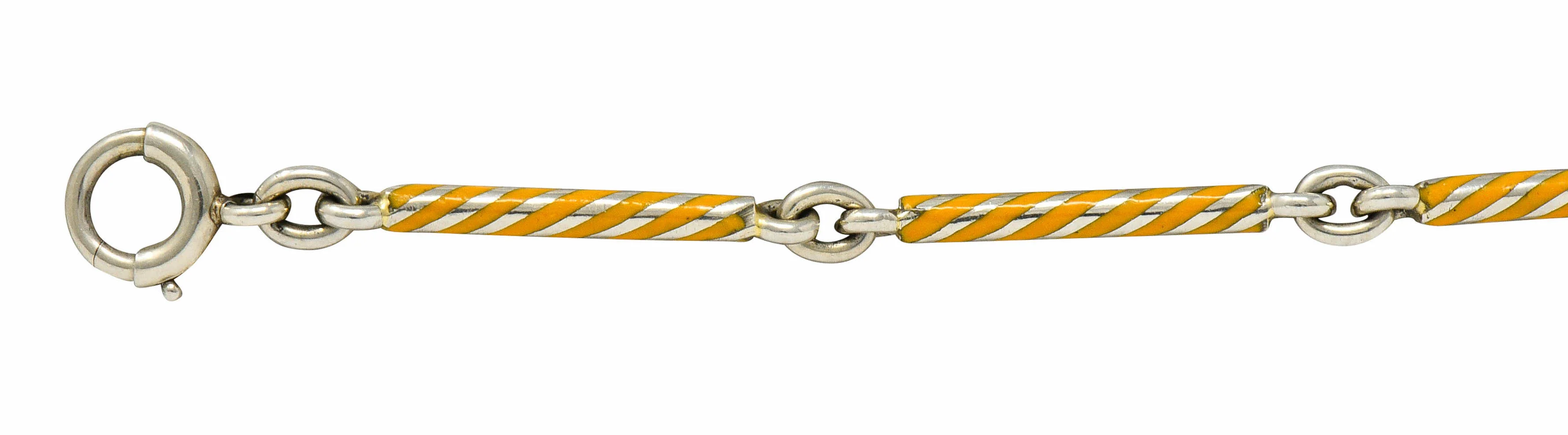 Art Deco Orange Enamel 14 Karat White Gold Swirled Link Bracelet - Image 5