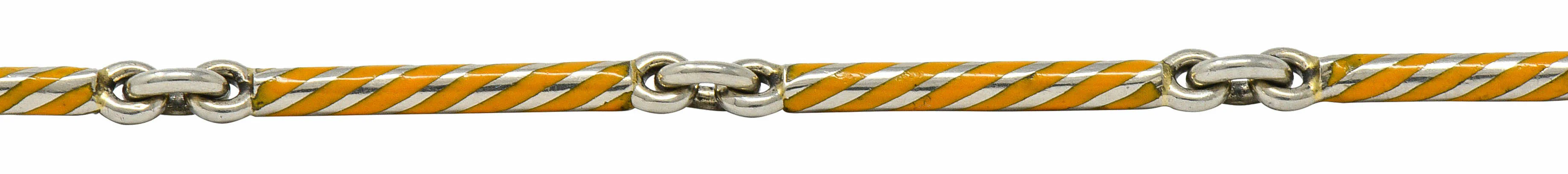 Art Deco Orange Enamel 14 Karat White Gold Swirled Link Bracelet - Image 8