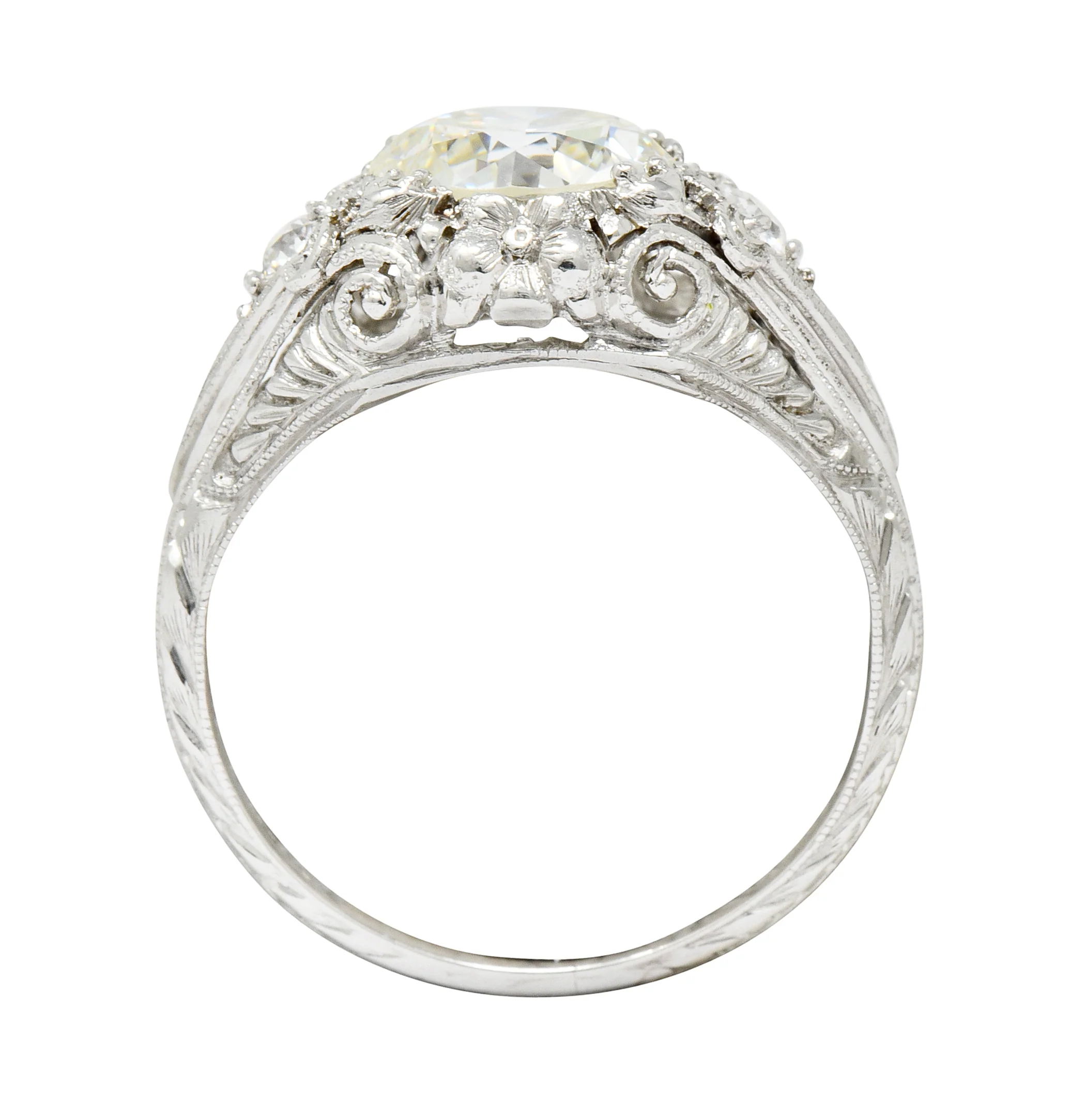 Art Deco Ornate 2.09 CTW Diamond Platinum Floral Engagement Ring - Image 8