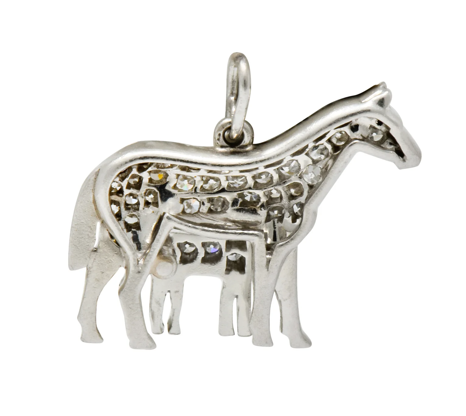 Art Deco Pave Diamond Platinum Mother Horse And Baby Foal Charm - Image 4