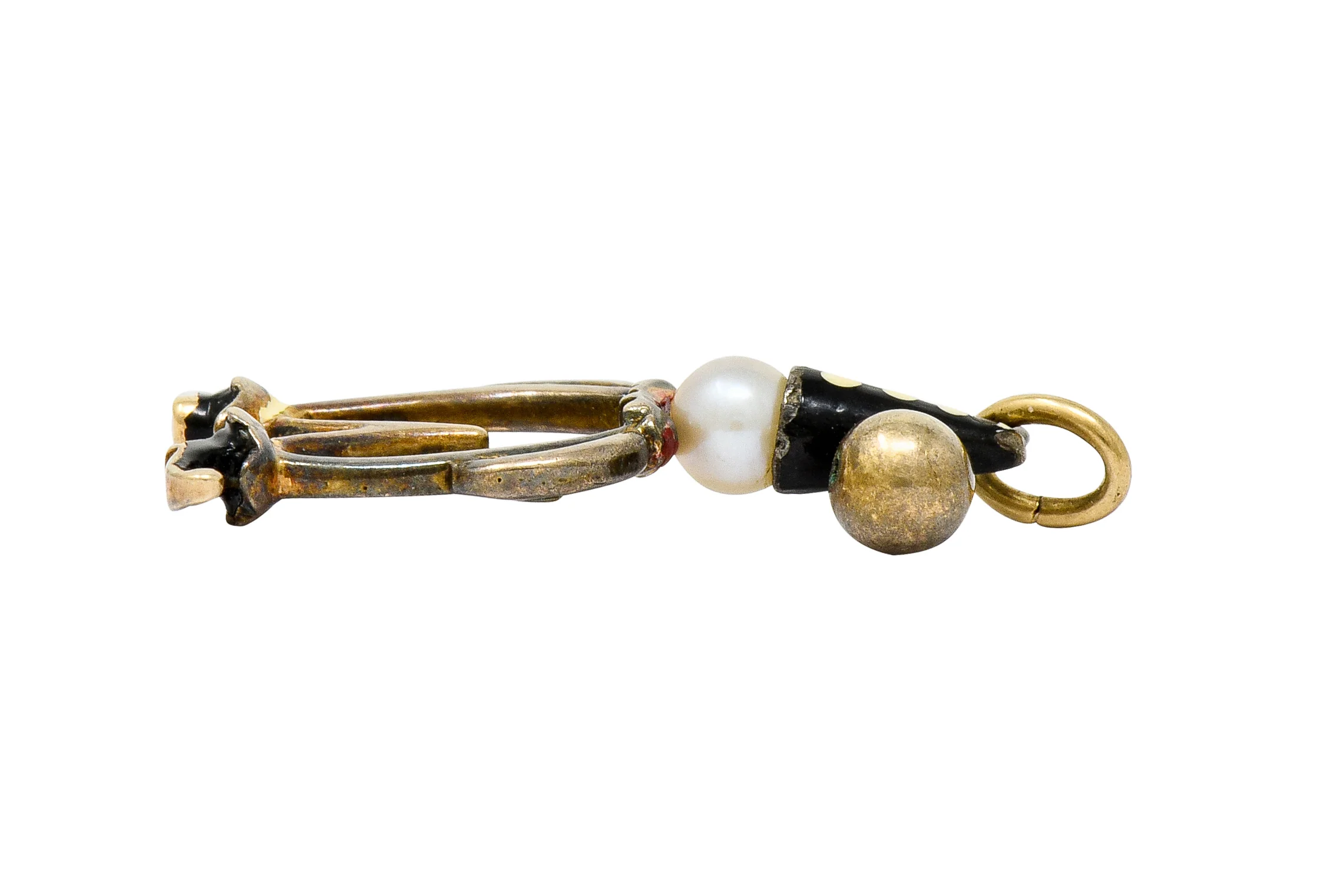Art Deco Pearl Enamel 14 Karat Gold Pierrot Clown Charm - Image 7