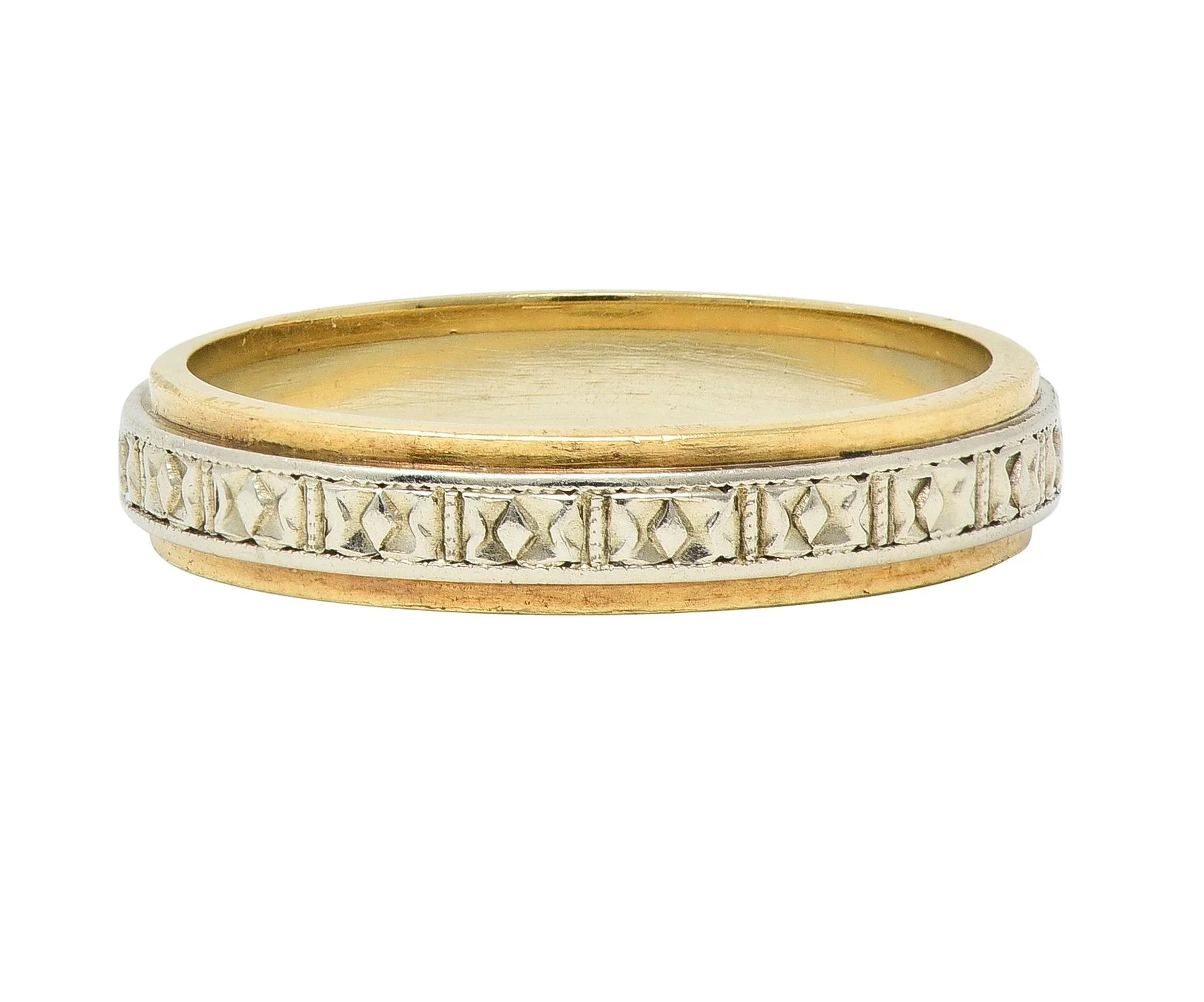 Art Deco Platinum 14 Karat Two-Tone Gold Antique Wedding Band Ring - Image 3