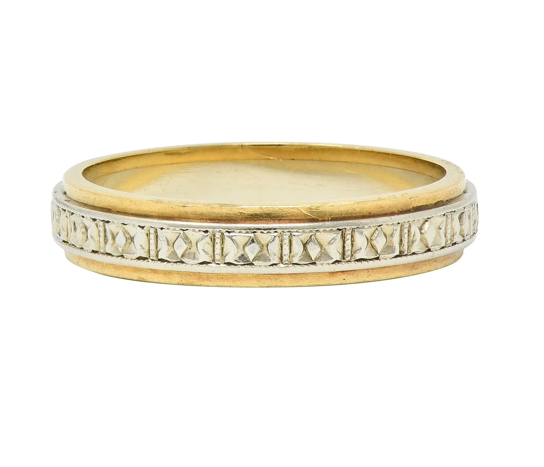 Art Deco Platinum 14 Karat Two-Tone Gold Antique Wedding Band Ring - Image 5