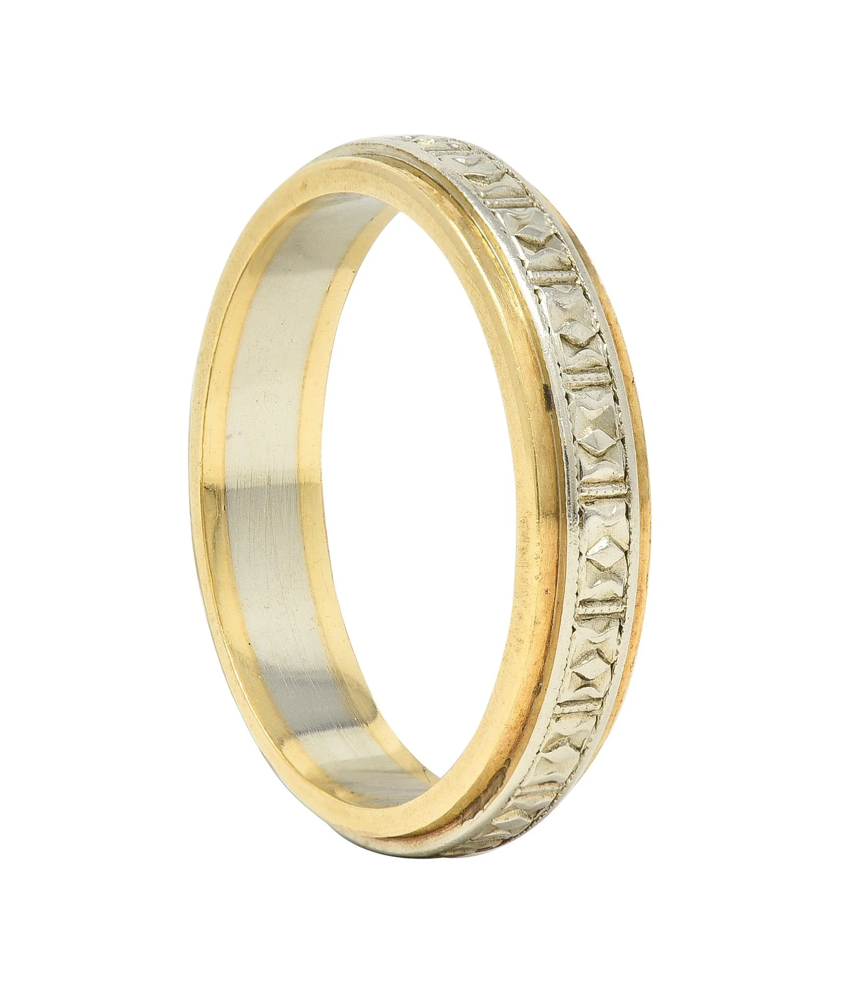 Art Deco Platinum 14 Karat Two-Tone Gold Antique Wedding Band Ring - Image 7