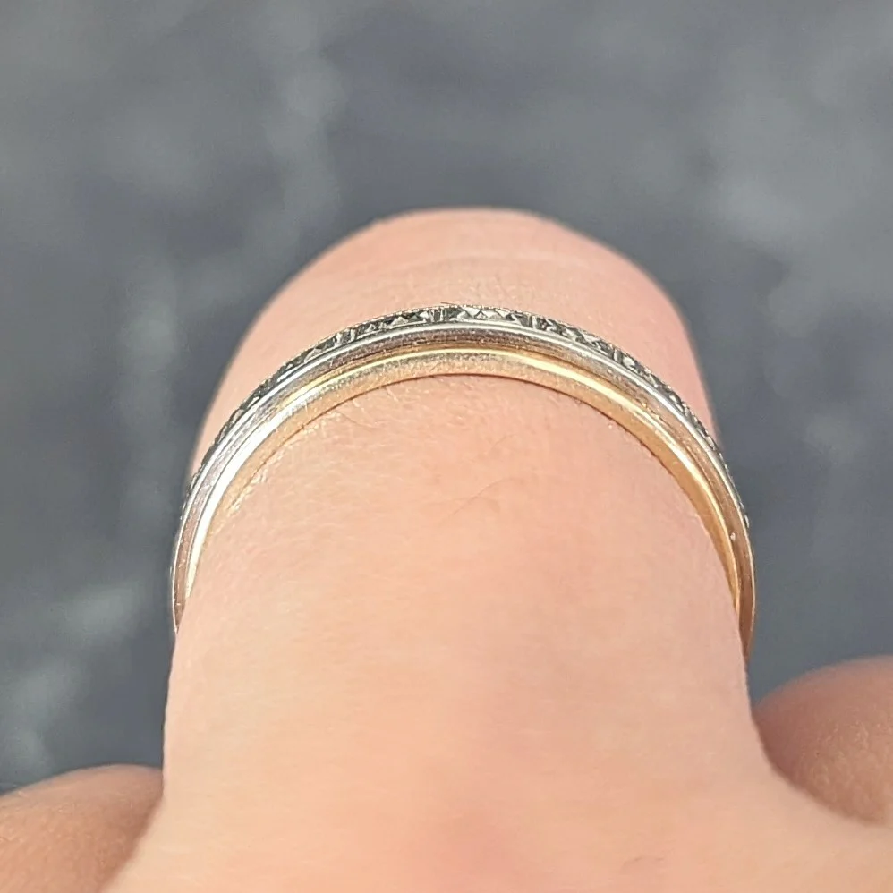 Art Deco Platinum 14 Karat Two-Tone Gold Antique Wedding Band Ring - Image 9