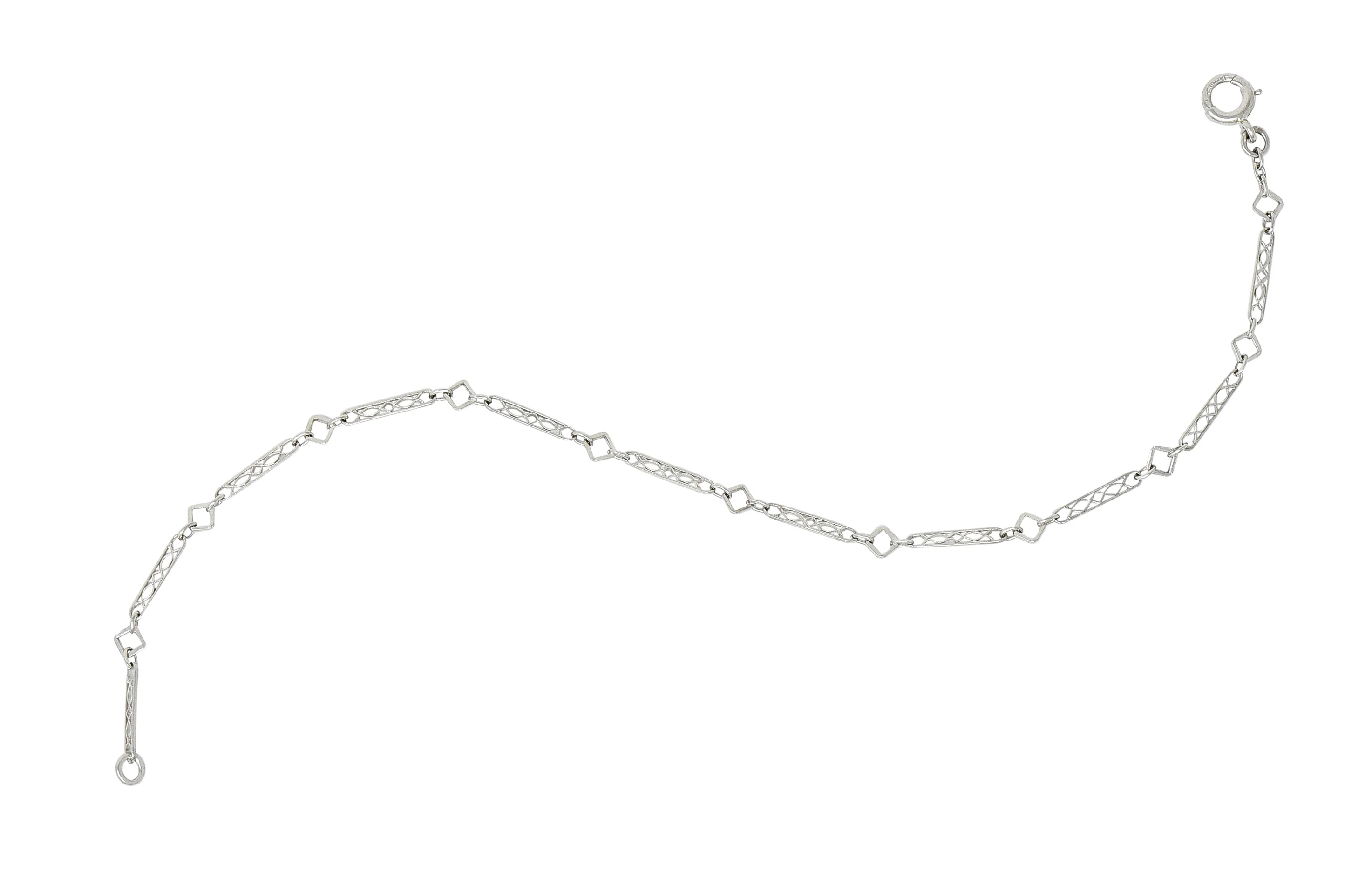 Art Deco Platinum Geometric Bar Link Chain Charm Bracelet - Image 2