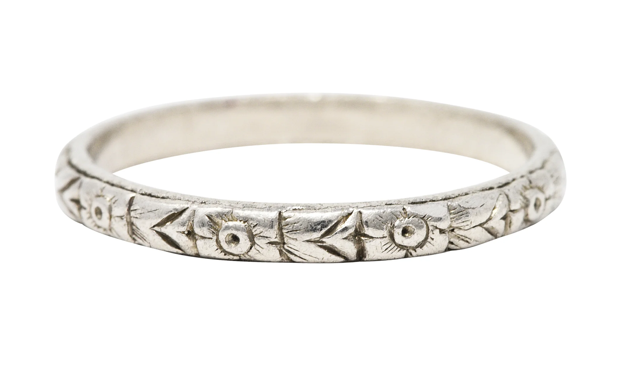 Art Deco Platinum Orange Blossom Unisex Wedding Band Ring - Image 2