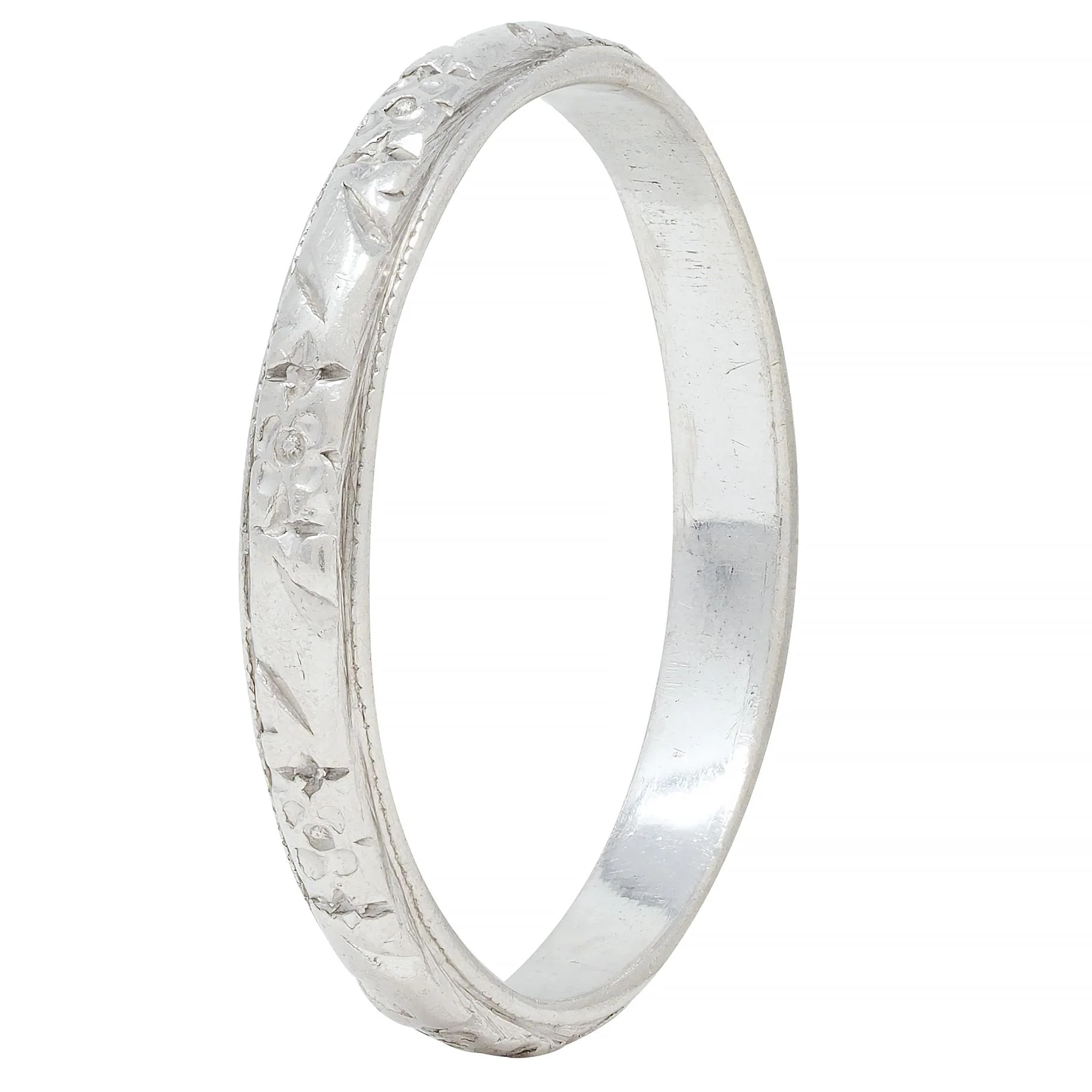 Art Deco Platinum Orange Blossom Vintage Wedding Band Ring - Image 8