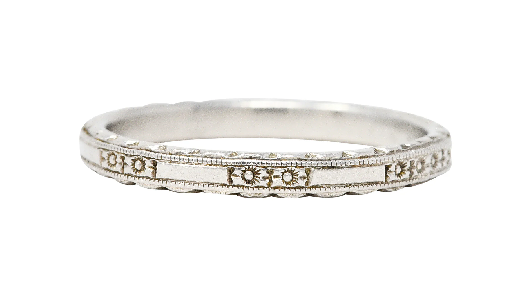 Art Deco Platinum Orange Blossom Wedding Band - Image 2