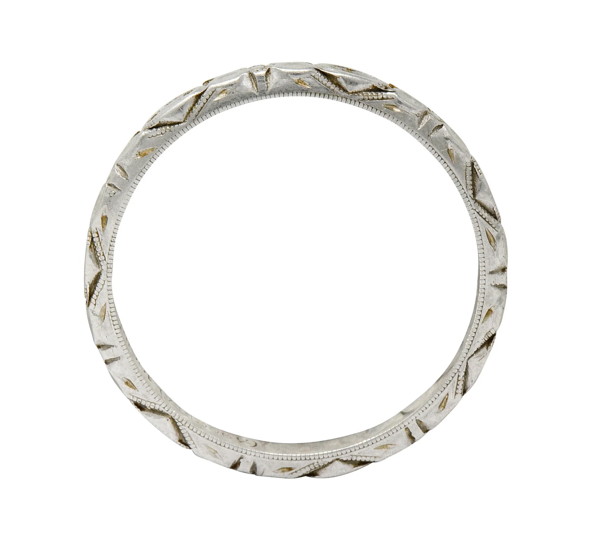 Art Deco Platinum Raised Flower Wedding Band Ring - Image 3