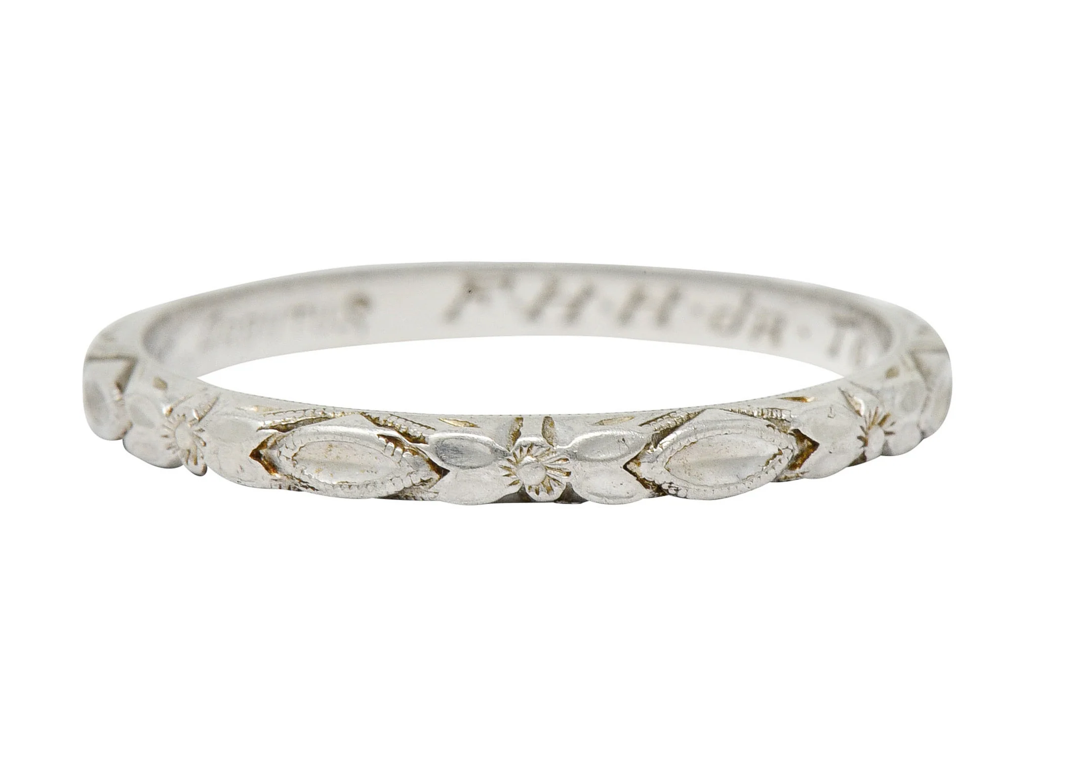 Art Deco Platinum Raised Flower Wedding Band Ring - Image 4