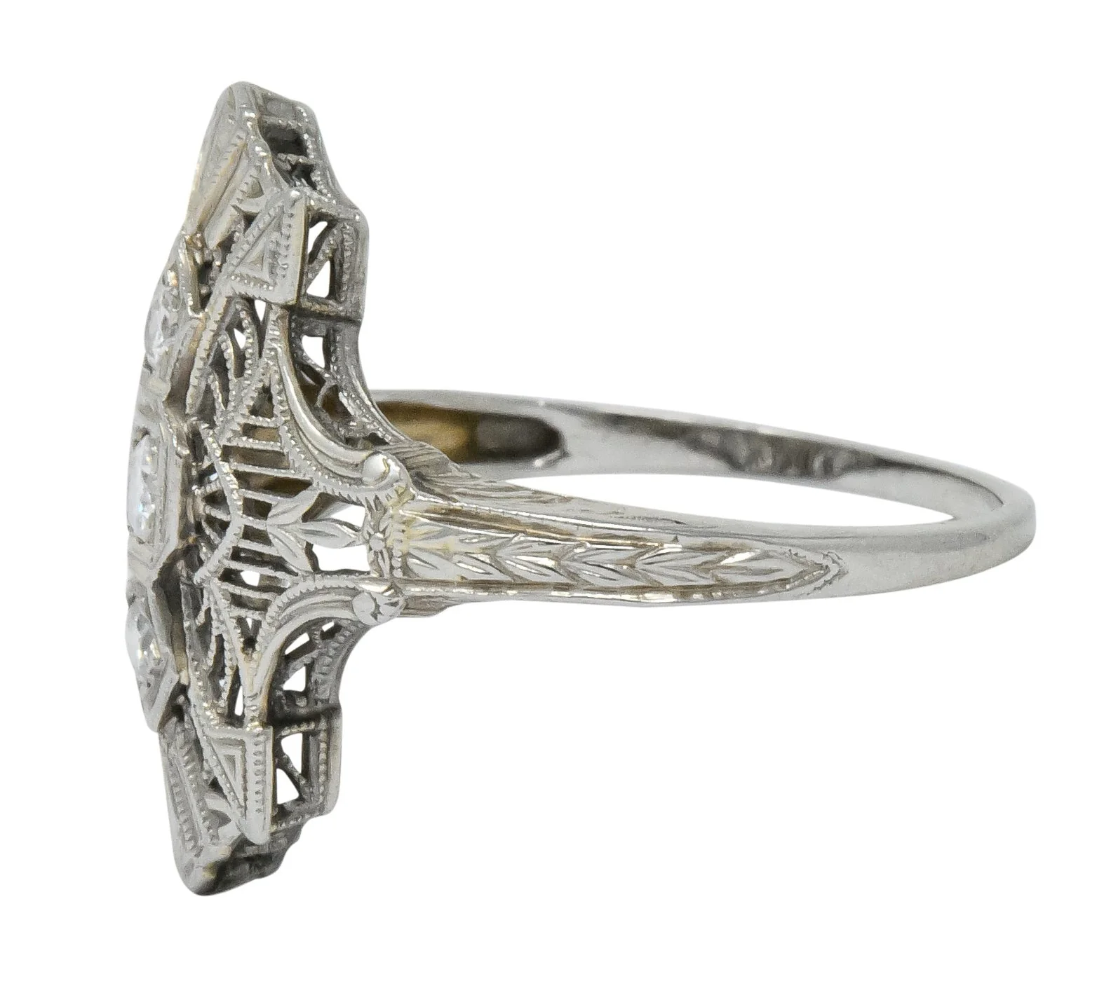 Art Deco Round Brilliant Diamond 18 Karat White Gold Dinner Ring - Image 5