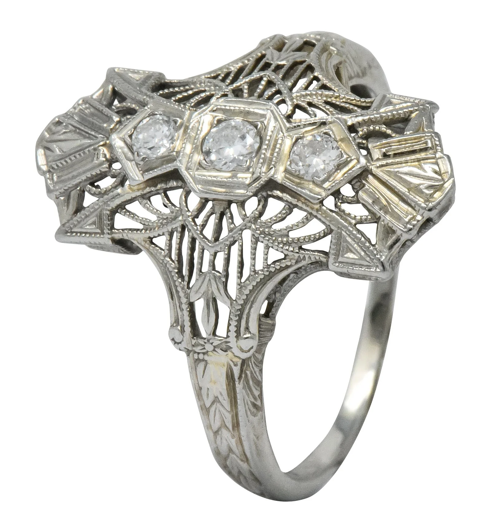Art Deco Round Brilliant Diamond 18 Karat White Gold Dinner Ring - Image 8
