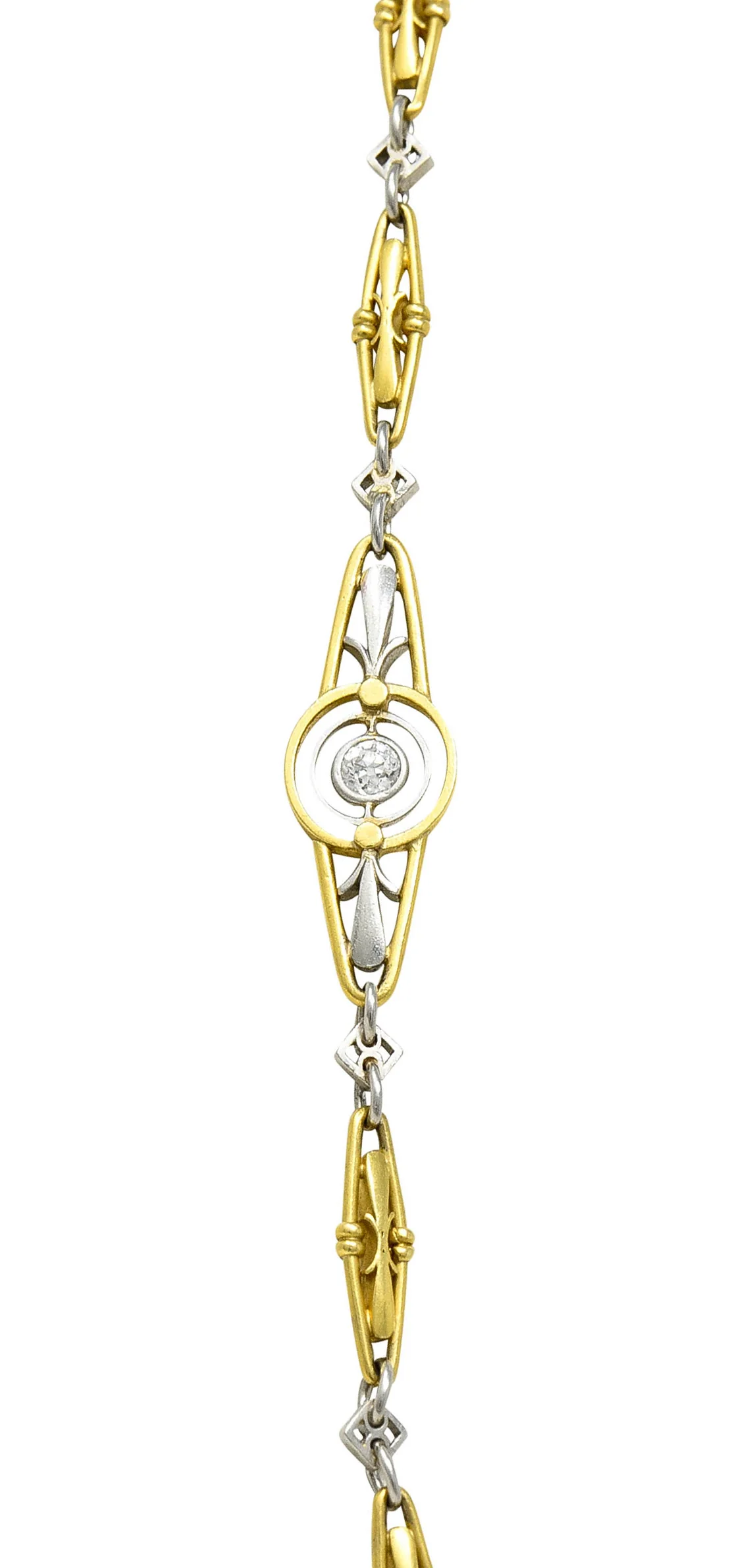Art Deco Ruby Diamond Pearl Platinum 18 Karat Gold Link Necklace - Image 9