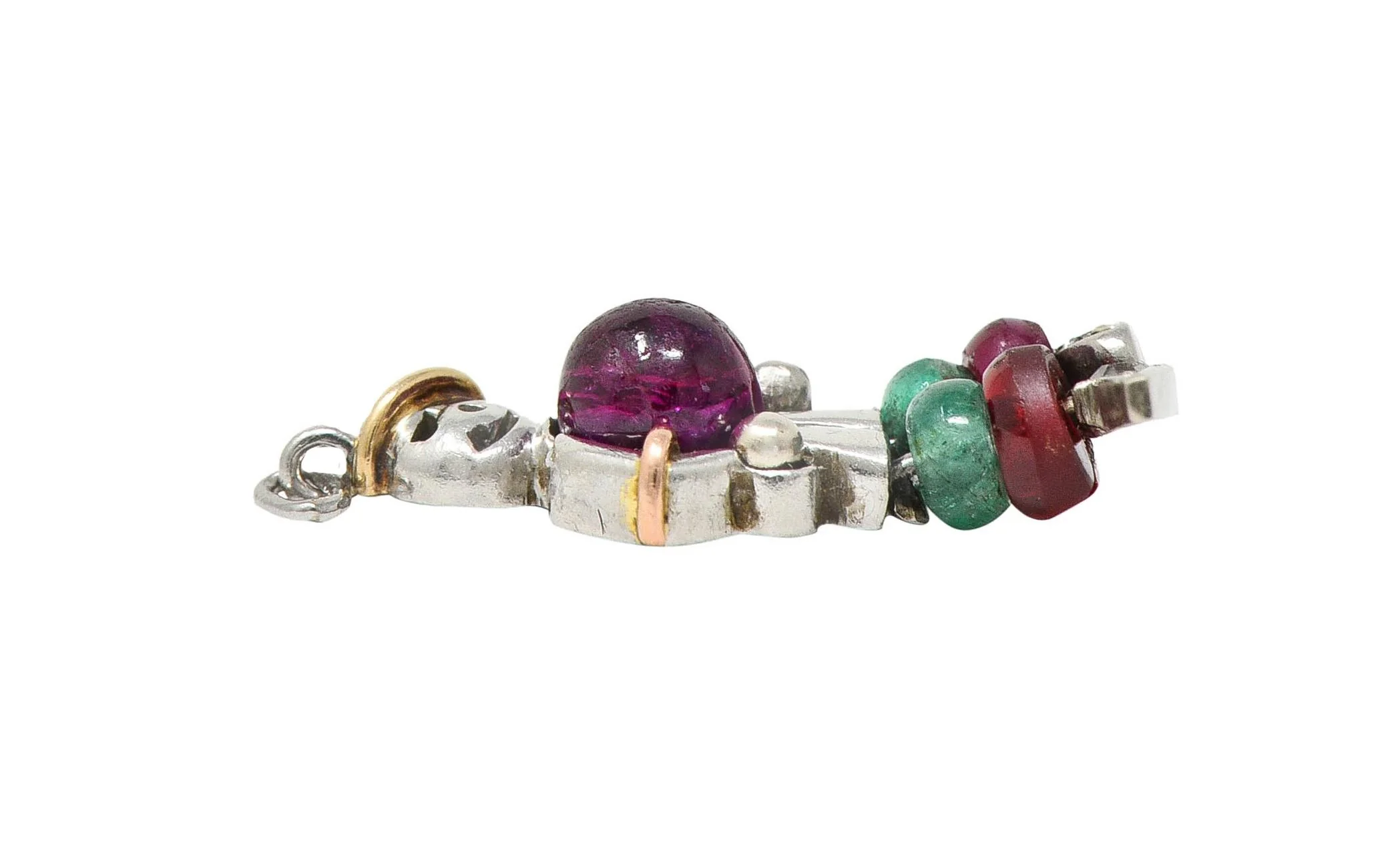 Art Deco Ruby Emerald Diamond Platinum 14 Karat Gold Vintage Articulated Clown Charm - Image 11