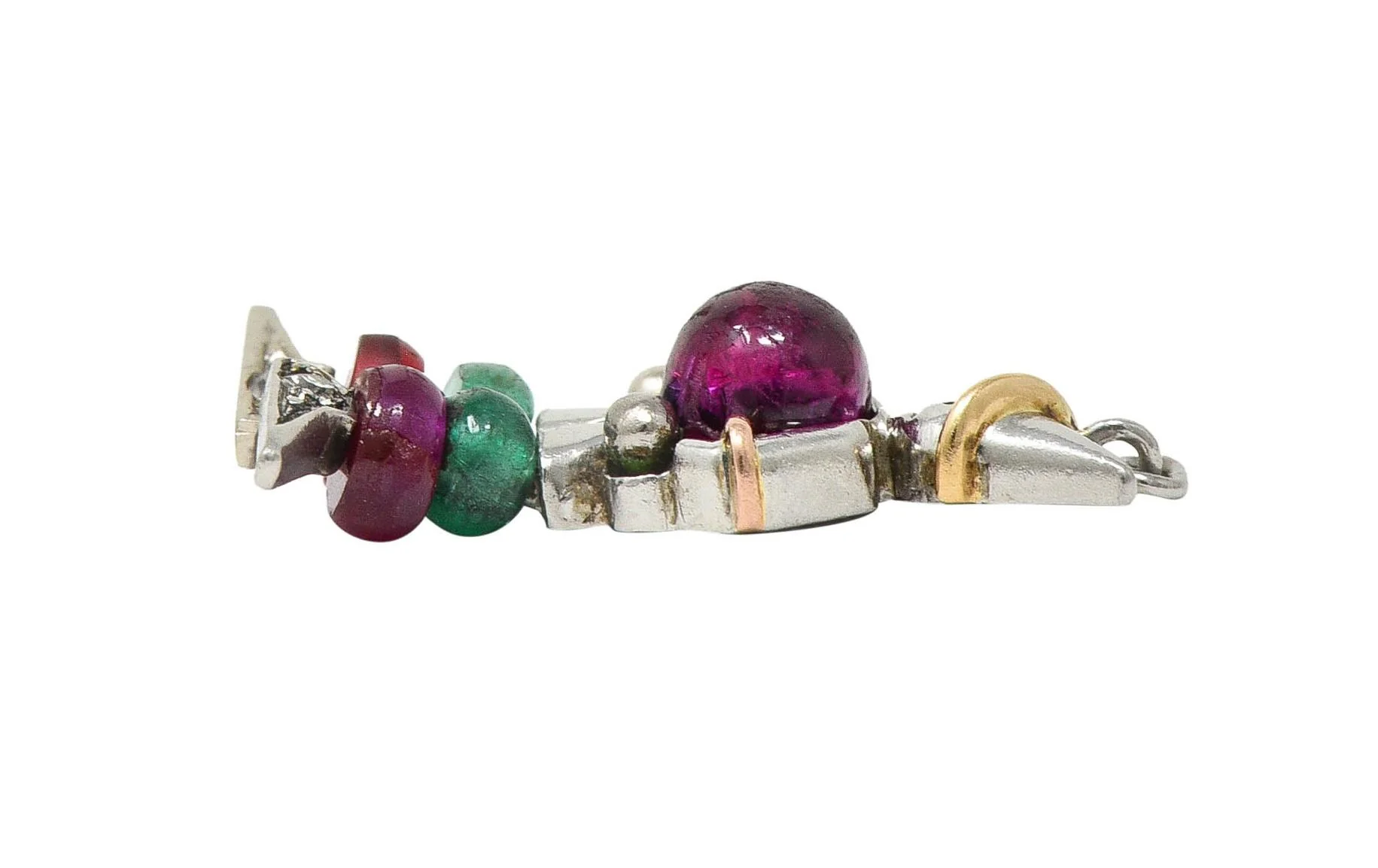 Art Deco Ruby Emerald Diamond Platinum 14 Karat Gold Vintage Articulated Clown Charm - Image 13