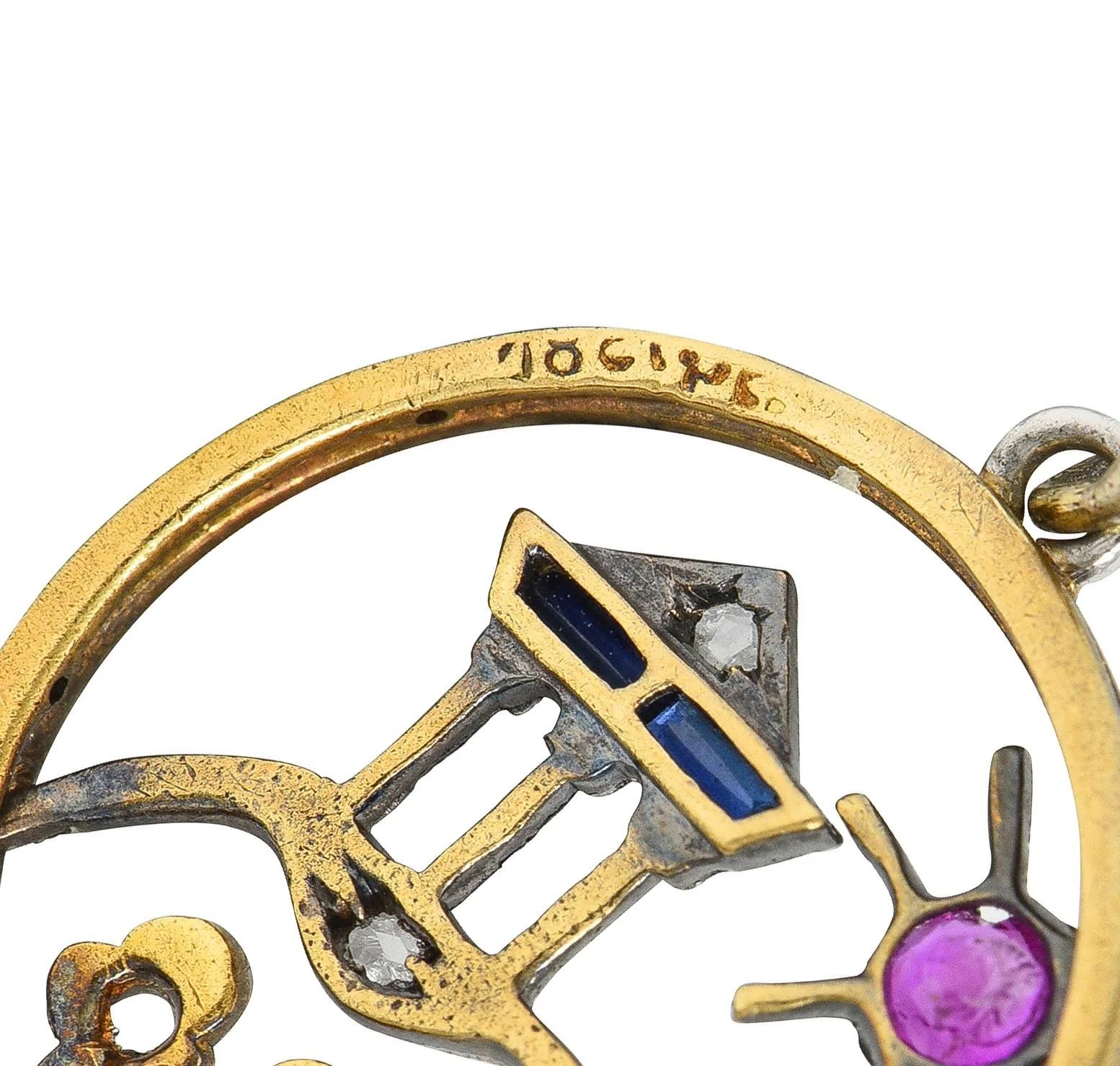 Art Deco Ruby Sapphire Diamond Platinum 18 Karat Gold Parthenon Charm - Image 6