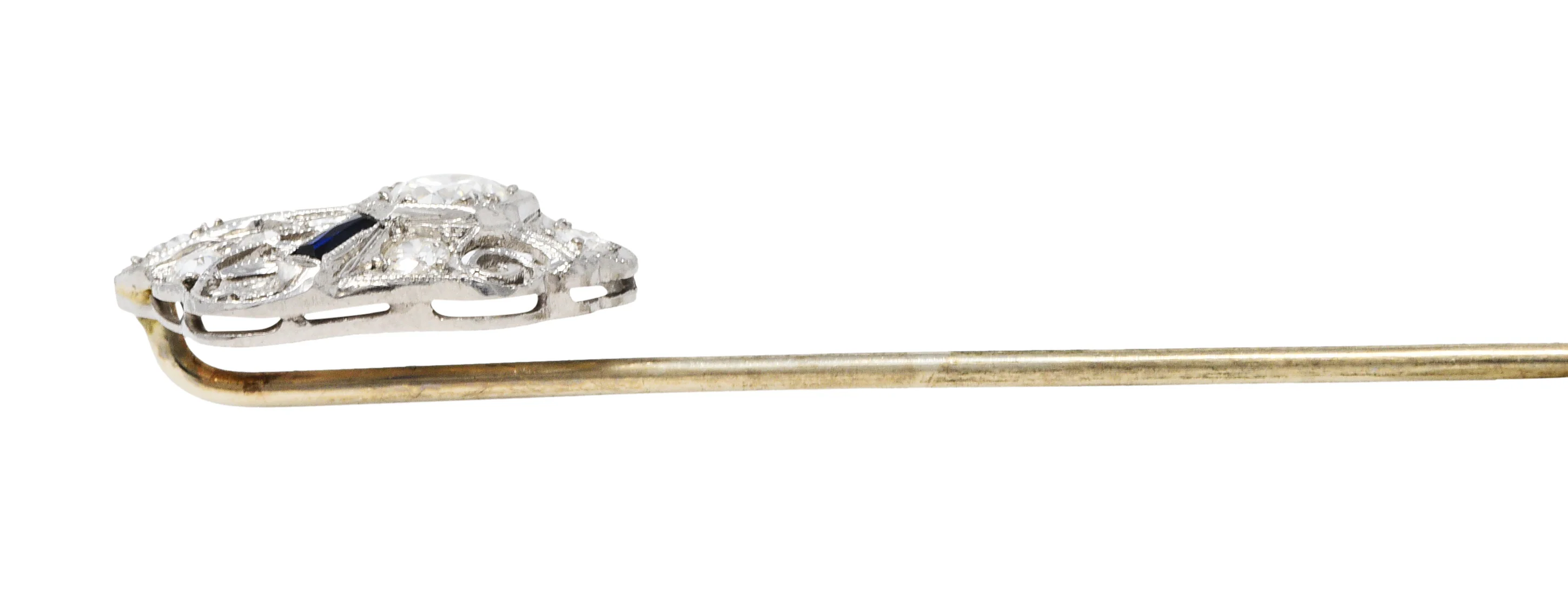 Art Deco Sapphire 0.57 CTW Diamond Platinum Cartouche Stickpin - Image 5