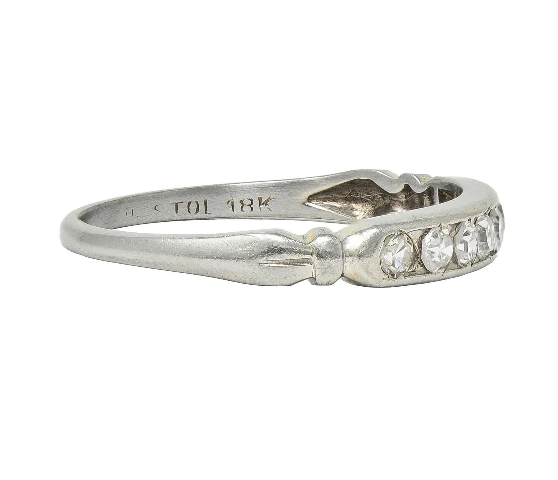 Art Deco Single Cut Diamond 18 Karat White Gold Vintage Channel Wedding Band Ring - Image 3