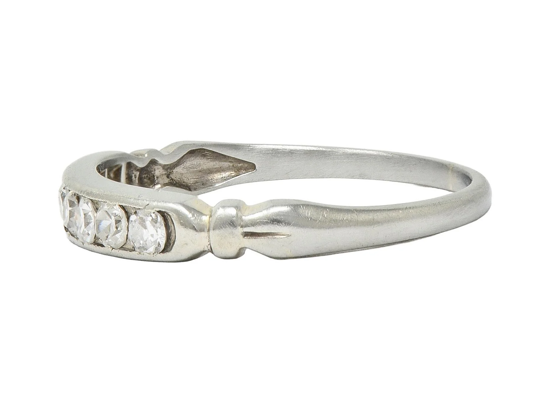 Art Deco Single Cut Diamond 18 Karat White Gold Vintage Channel Wedding Band Ring - Image 5