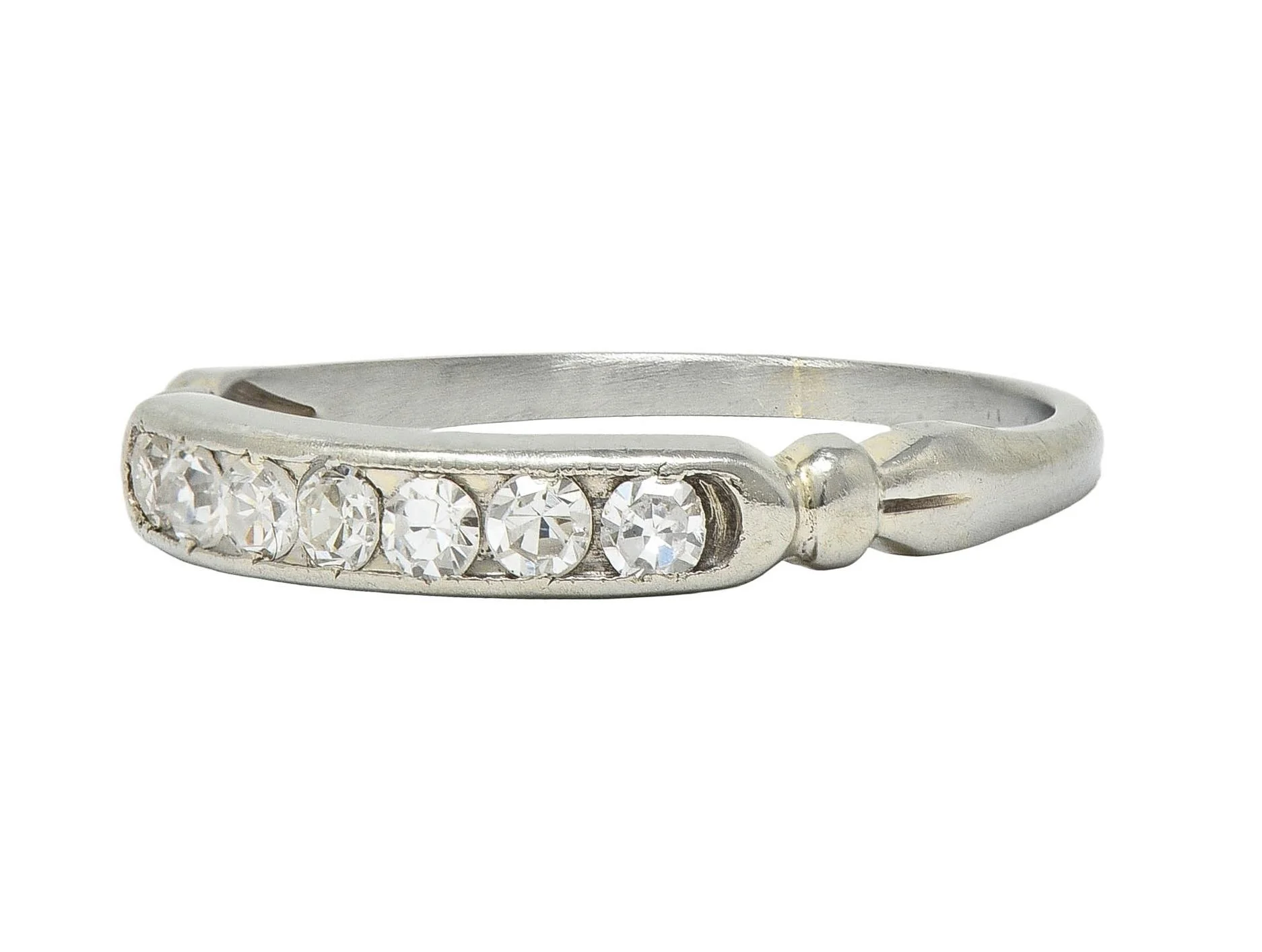 Art Deco Single Cut Diamond 18 Karat White Gold Vintage Channel Wedding Band Ring - Image 6