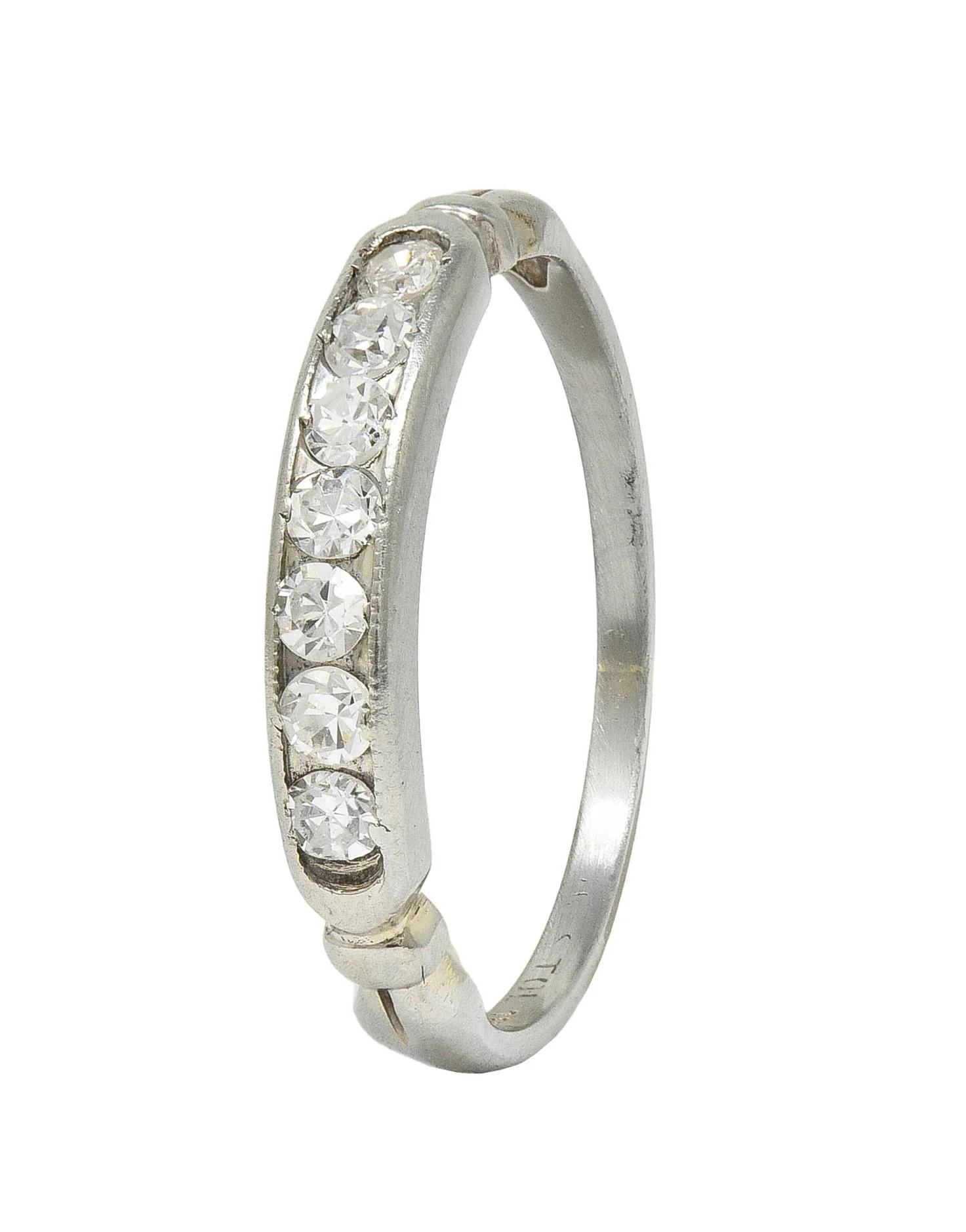 Art Deco Single Cut Diamond 18 Karat White Gold Vintage Channel Wedding Band Ring - Image 8