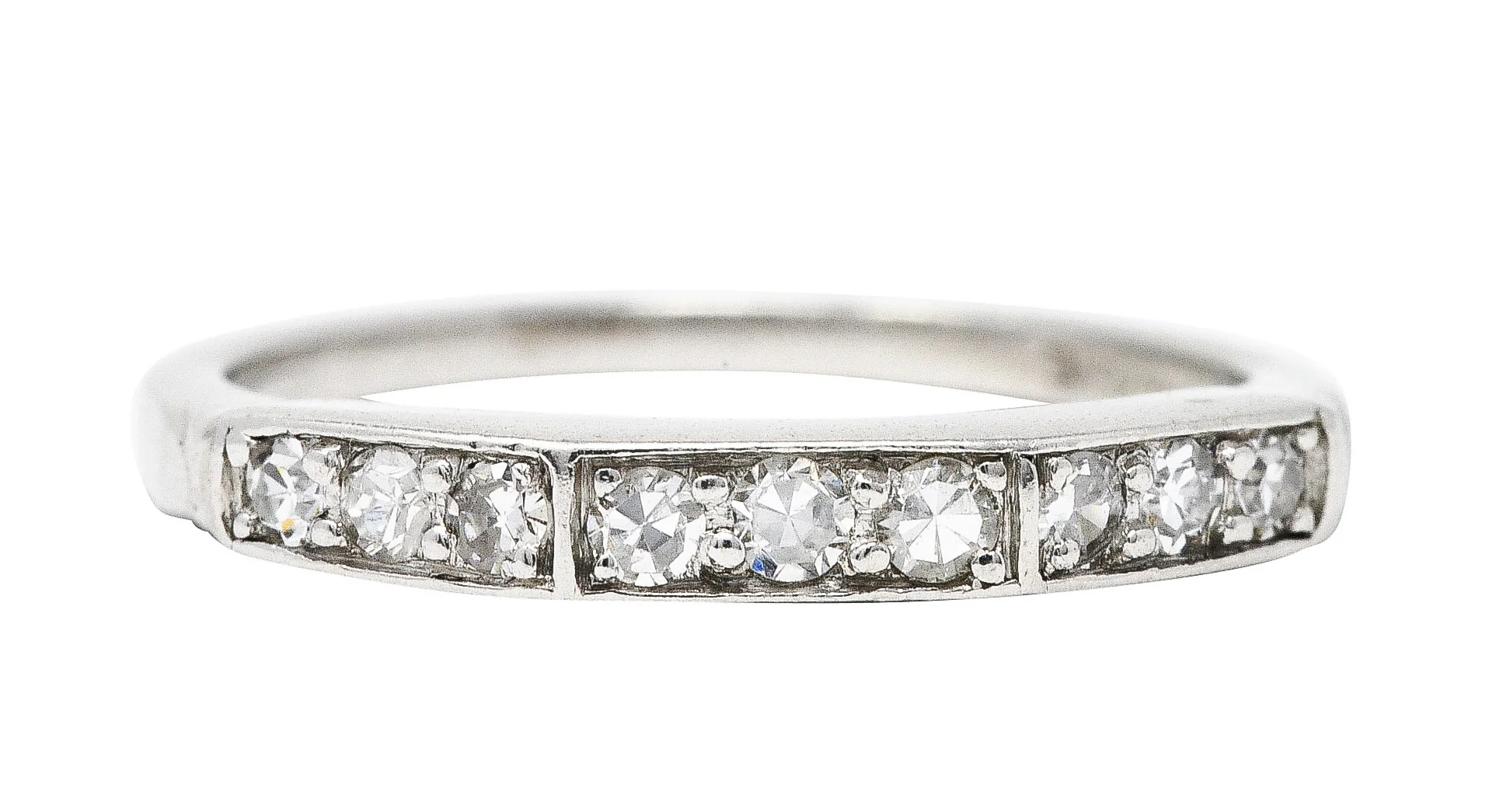 Art Deco Single Cut Diamond Platinum Angular Stacking Band Ring