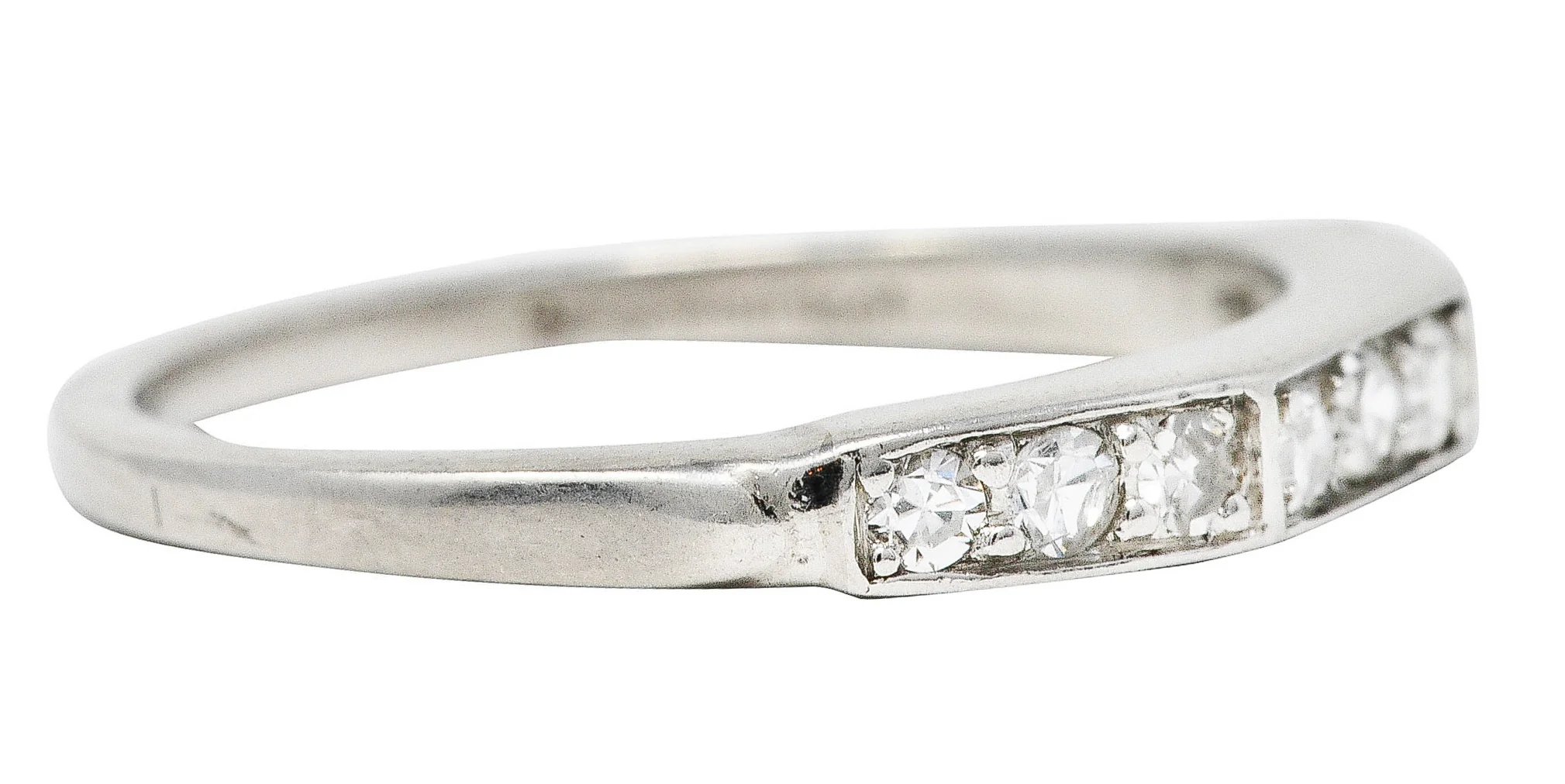 Art Deco Single Cut Diamond Platinum Angular Stacking Band Ring - Image 2