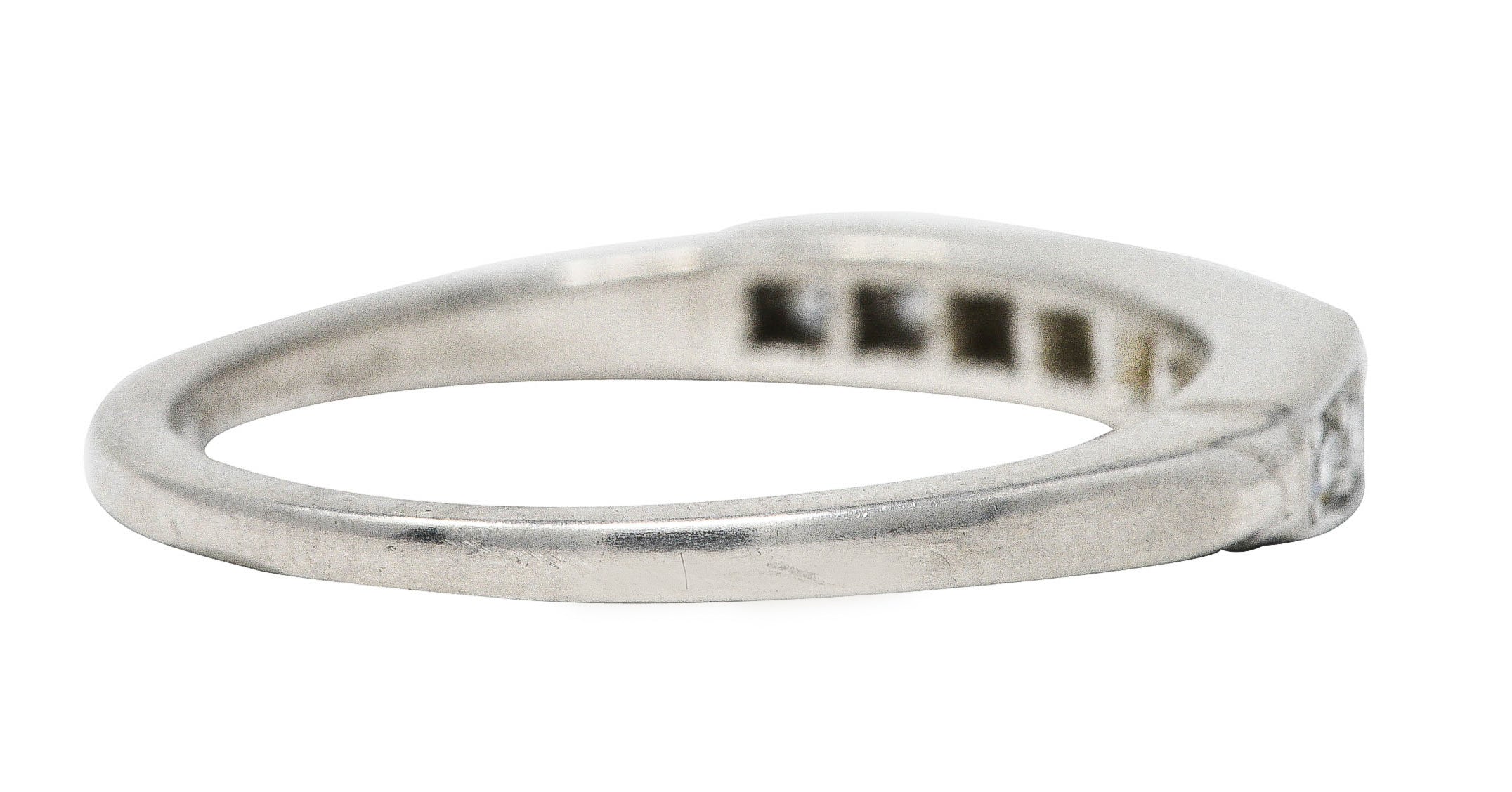 Art Deco Single Cut Diamond Platinum Angular Stacking Band Ring - Image 3