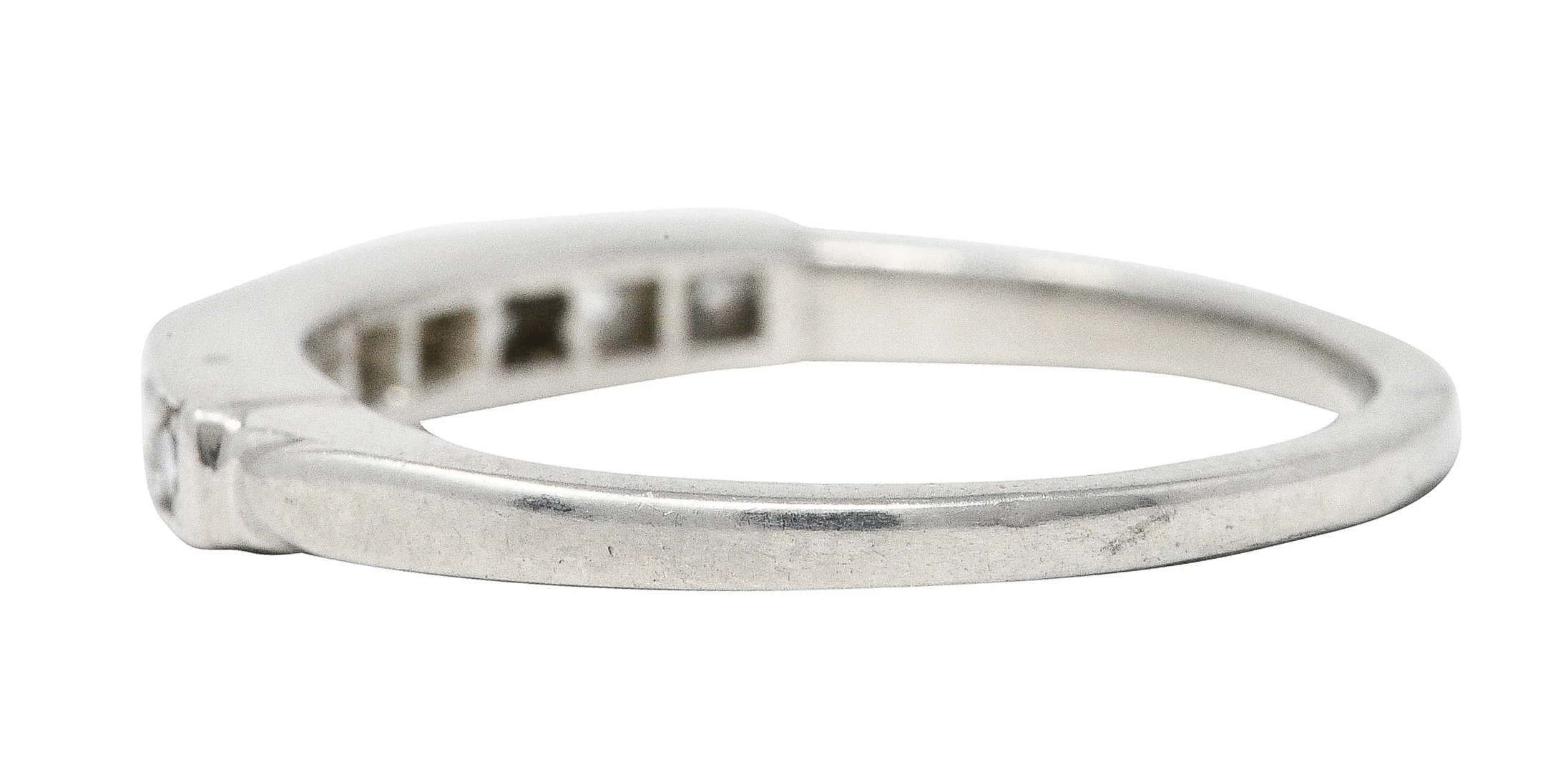 Art Deco Single Cut Diamond Platinum Angular Stacking Band Ring - Image 5