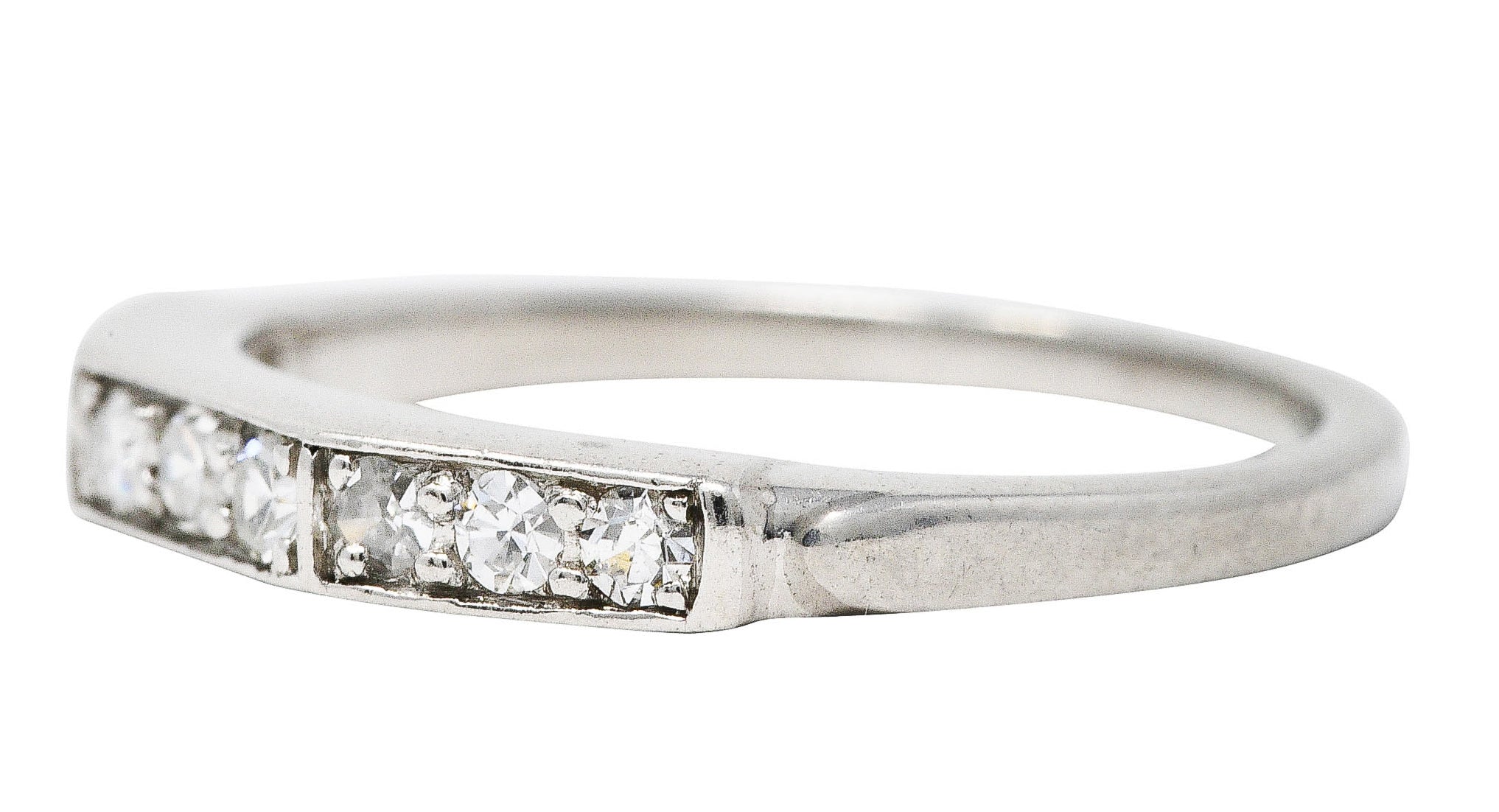 Art Deco Single Cut Diamond Platinum Angular Stacking Band Ring - Image 6