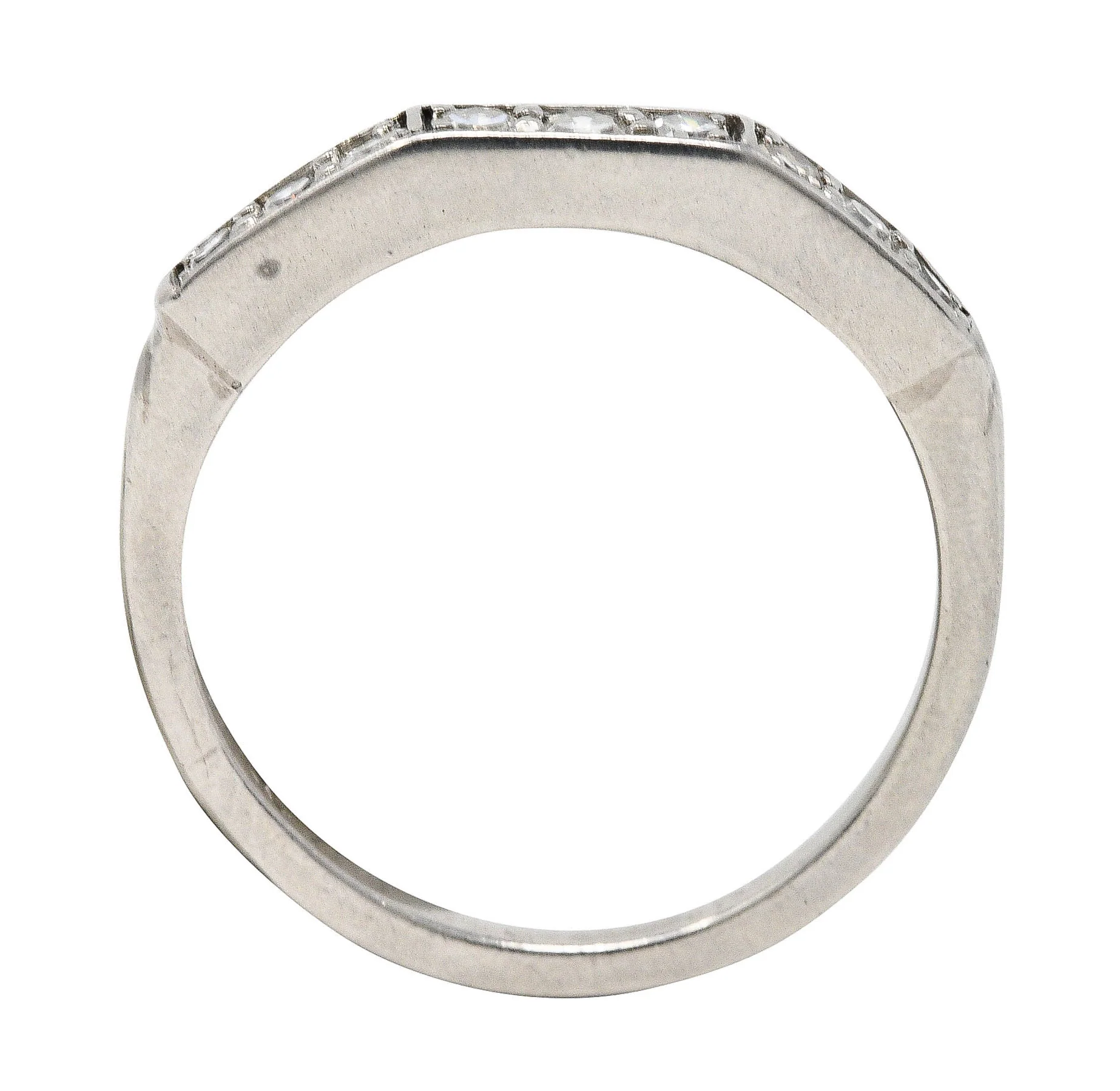Art Deco Single Cut Diamond Platinum Angular Stacking Band Ring - Image 8
