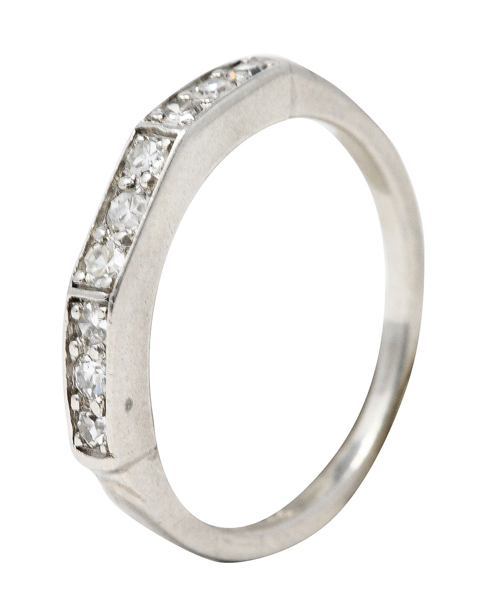 Art Deco Single Cut Diamond Platinum Angular Stacking Band Ring - Image 9