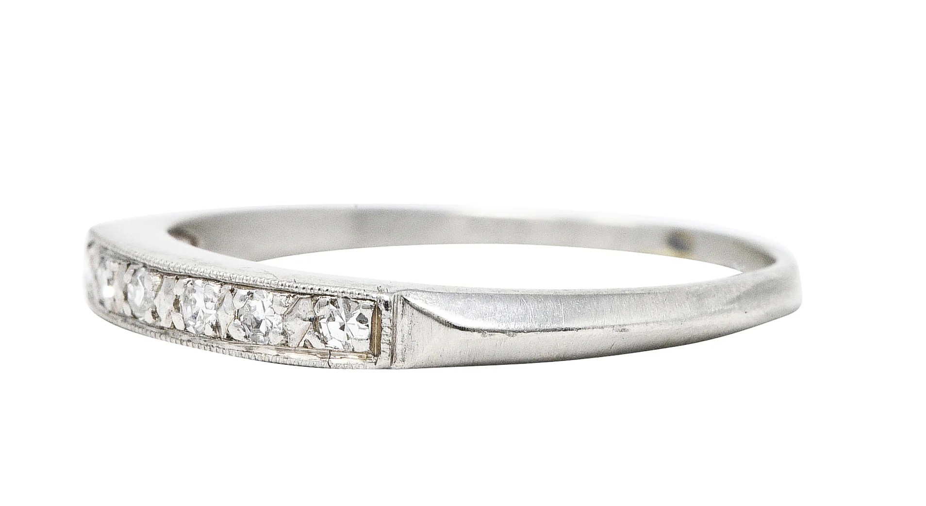 Art Deco Single Cut Diamond Platinum Anniversary Band Ring - Image 6