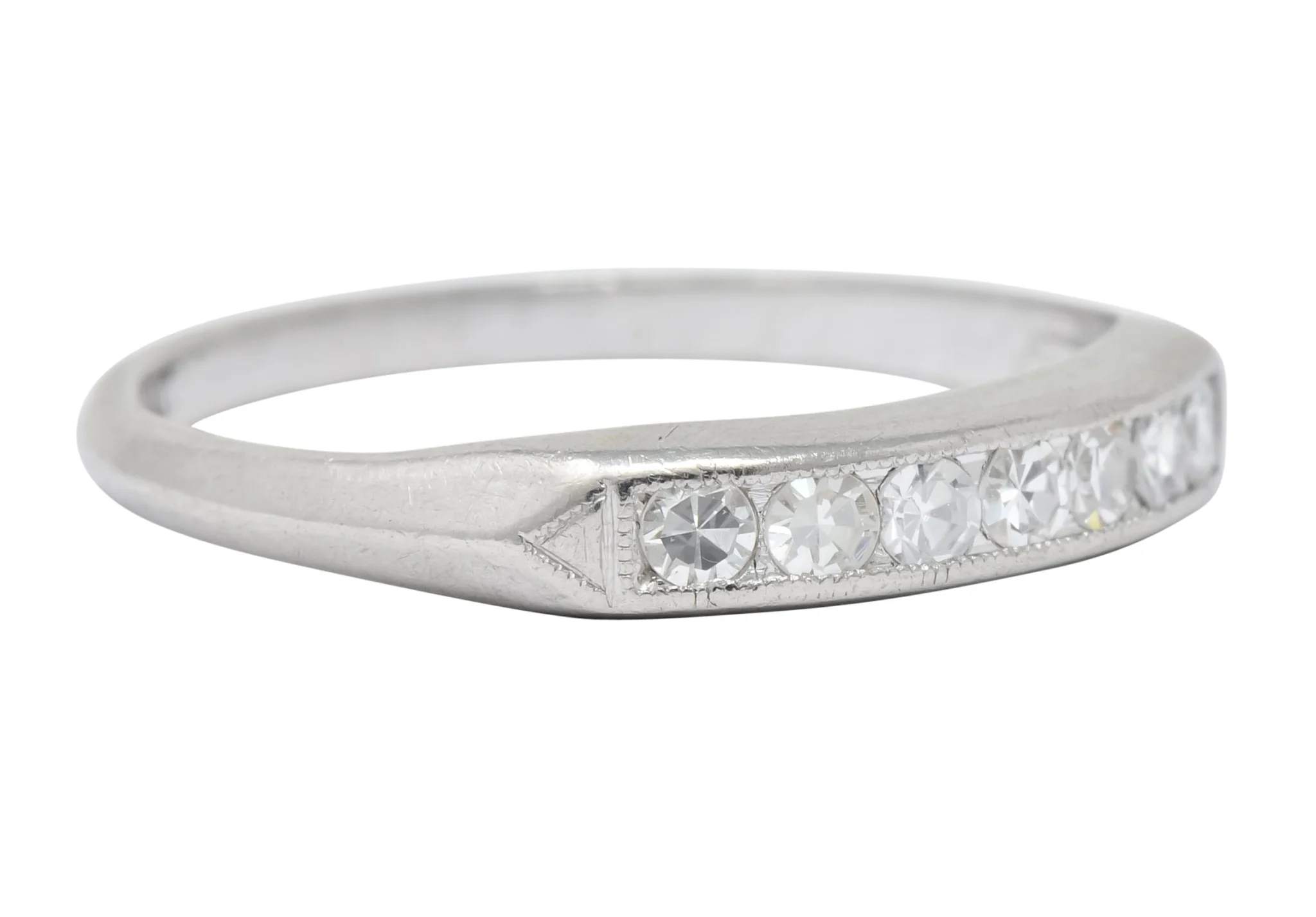 Art Deco Single Cut Diamond Platinum Stackable Band Ring - Image 2