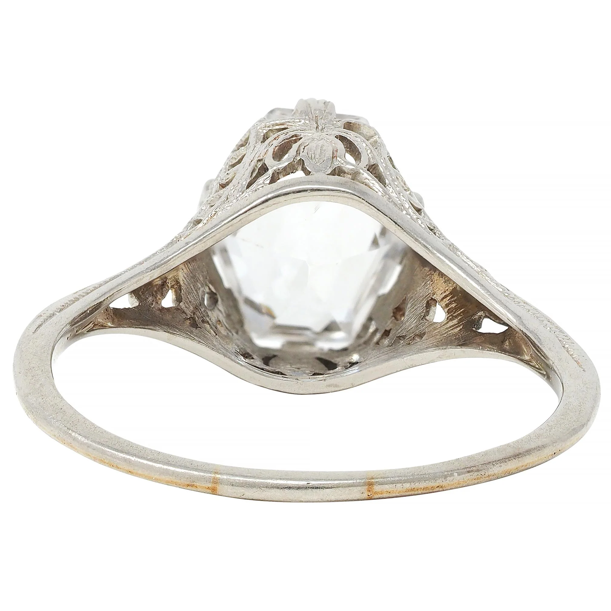 Art Deco Step Cut White Grossular Garnet 14 Karat White Gold Vintage Foliate Ring - Image 4