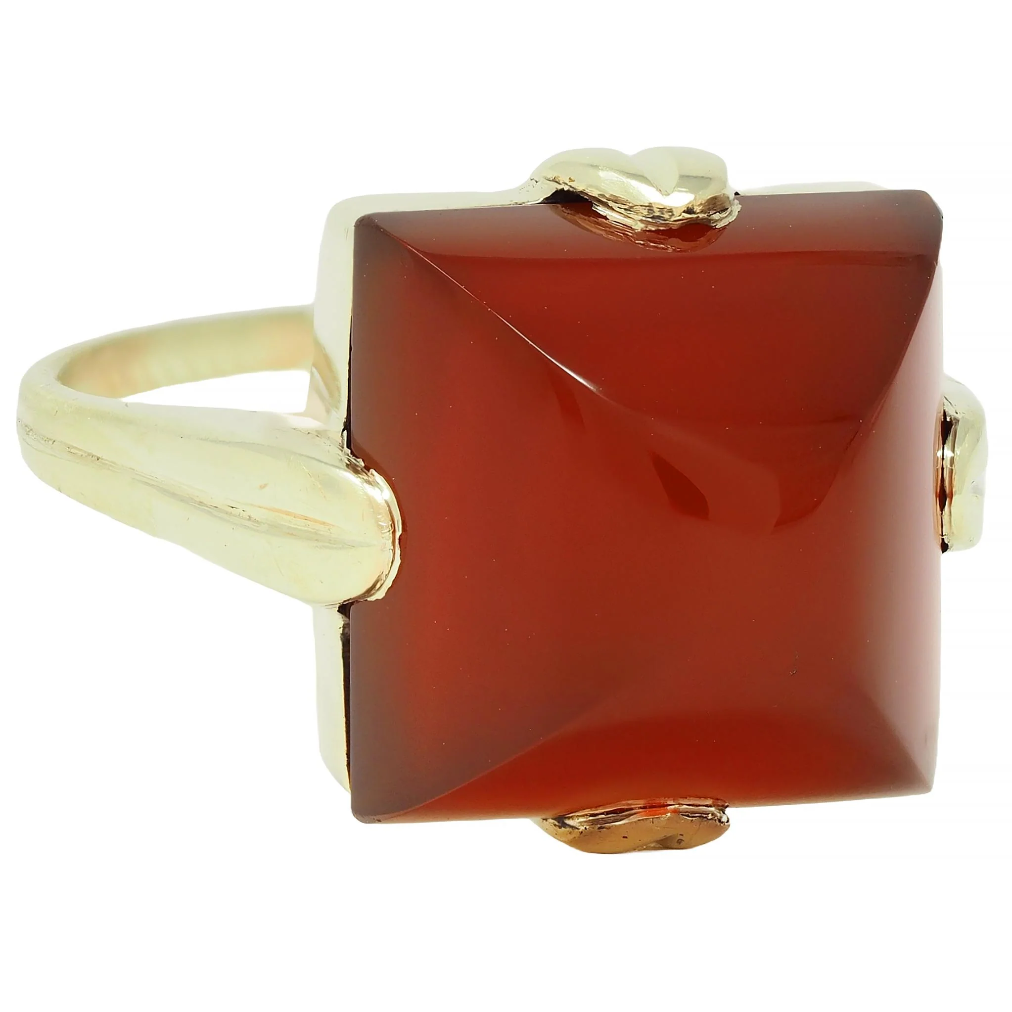Art Deco Sugarloaf Carnelian 14 Karat Yellow Gold Antique Ring - Image 2