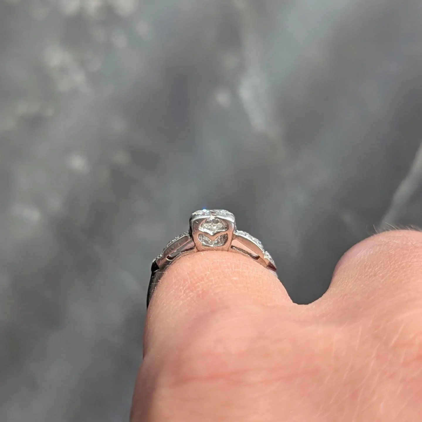 Art Deco Transitional Cut Diamond Platinum Vintage Arrow Engagement Ring - Image 10