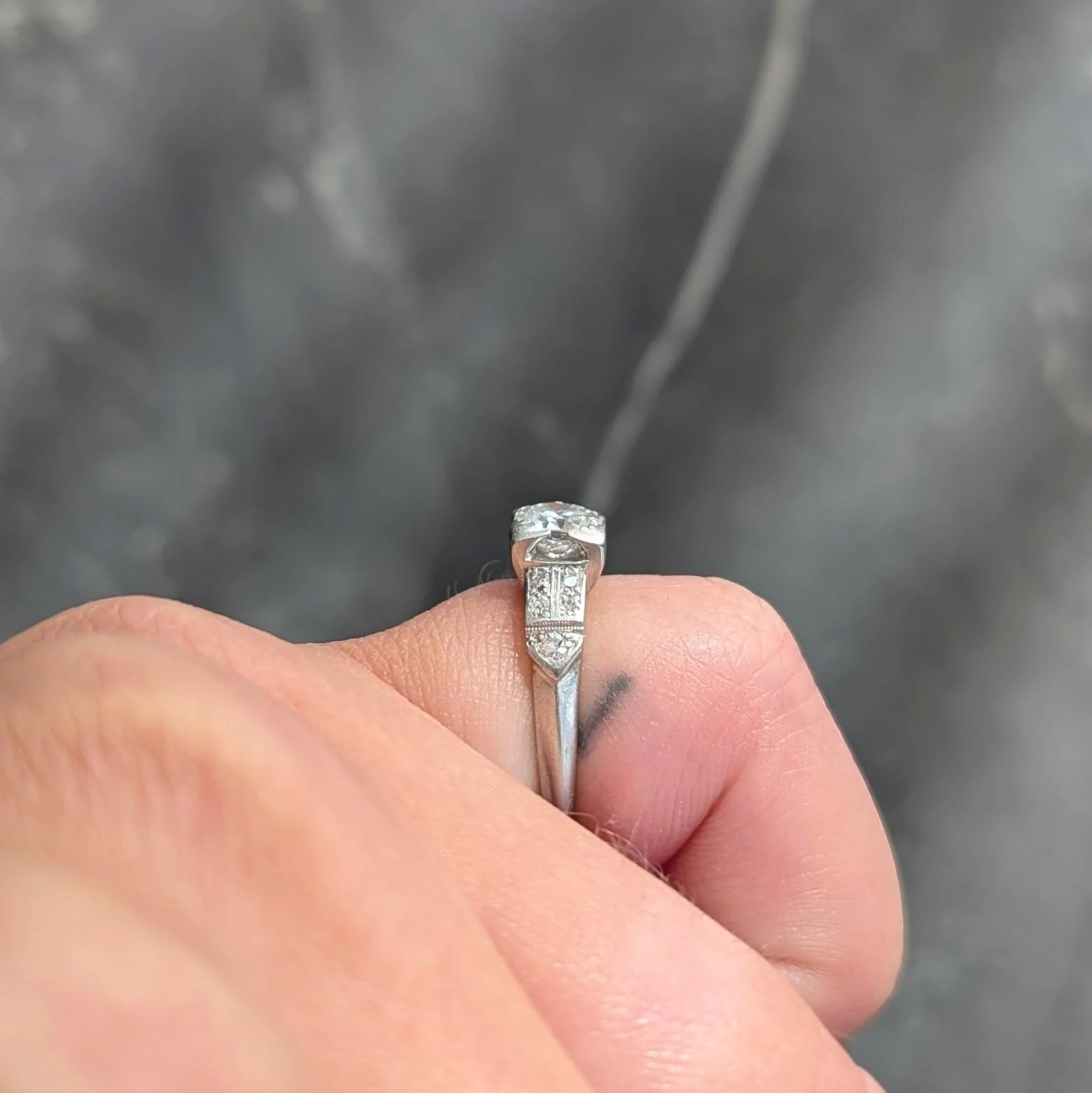 Art Deco Transitional Cut Diamond Platinum Vintage Arrow Engagement Ring - Image 11