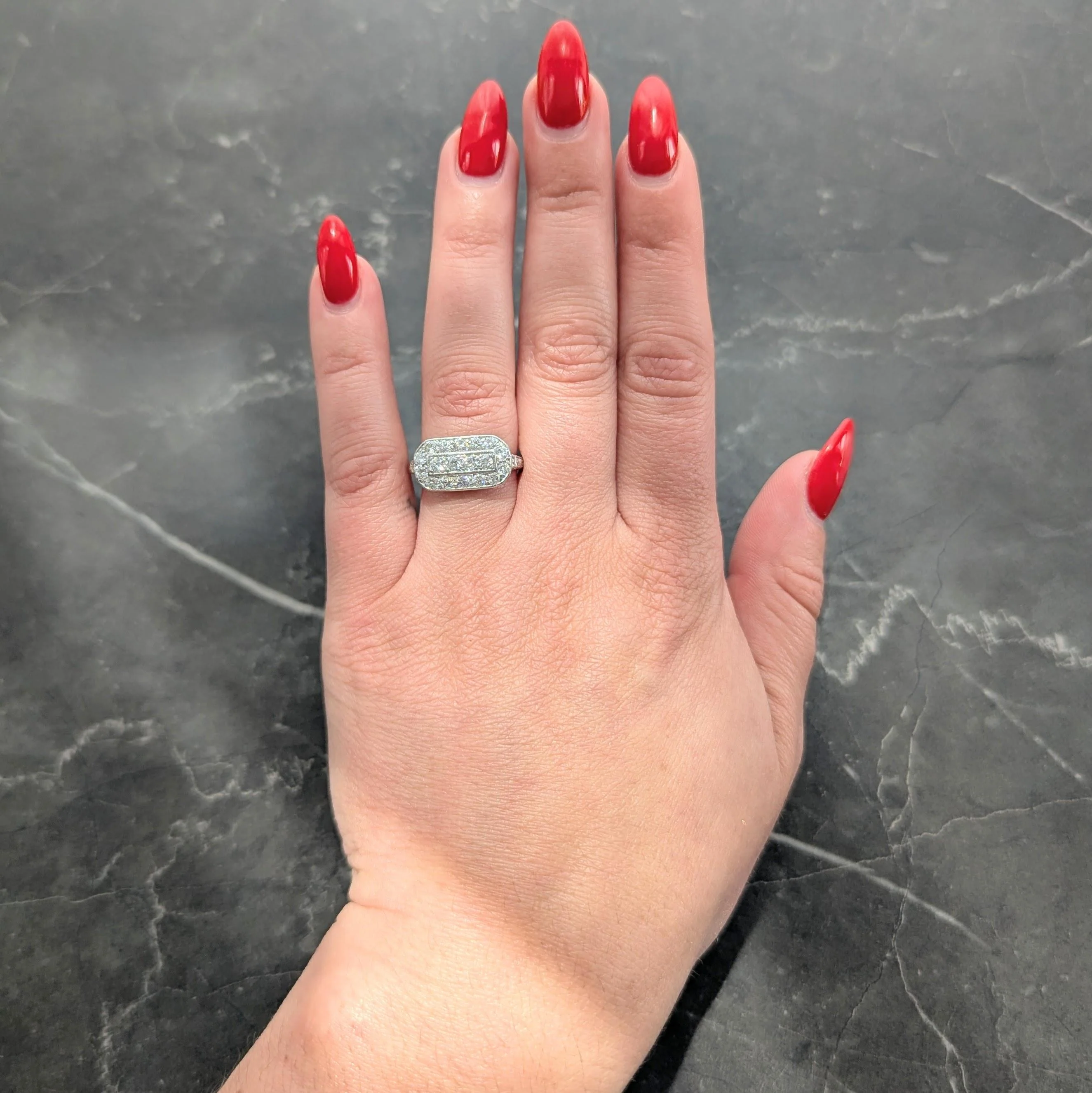 Art Deco Transitional Cut Diamond Platinum Vintage Scrolling Cluster Ring - Image 2