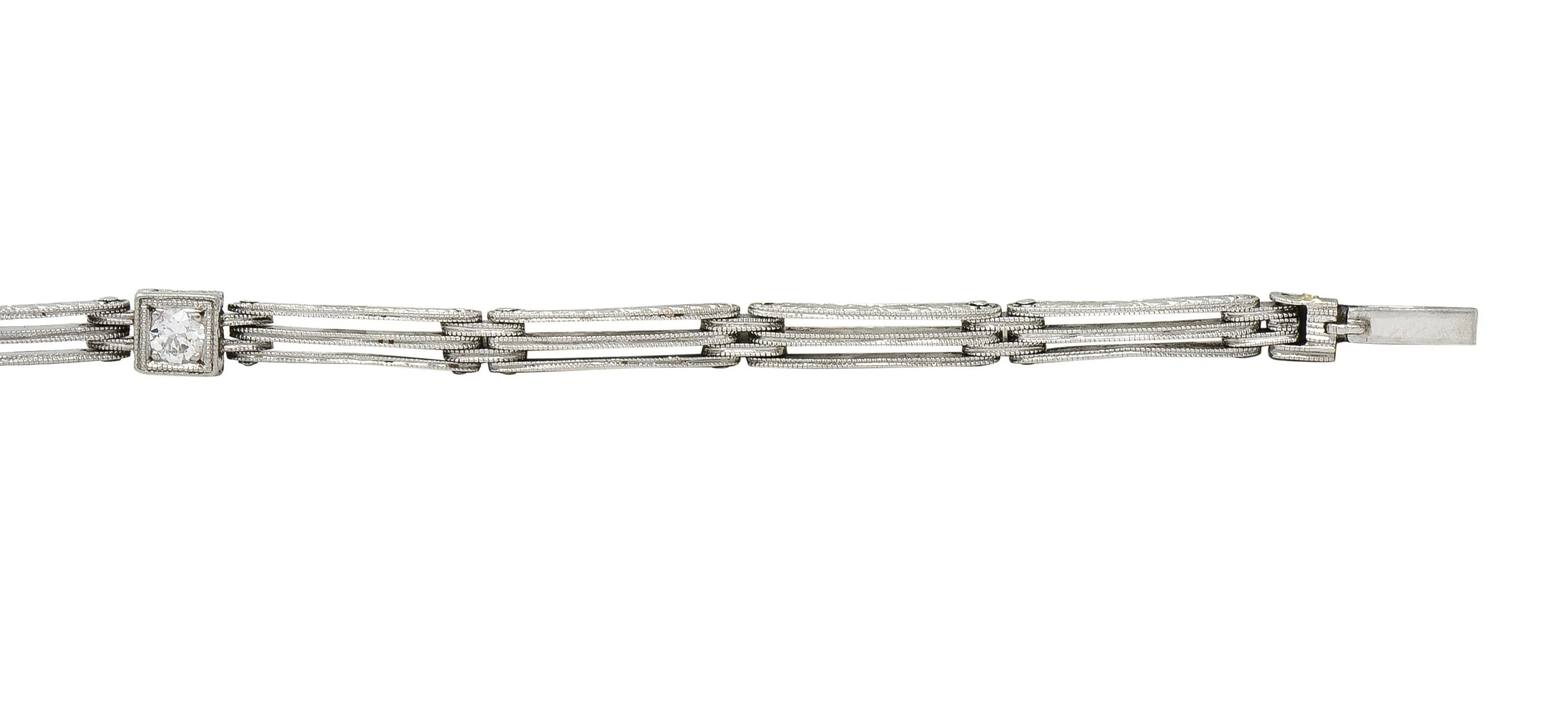 Art Deco Transitional Cut Diamond Platinum Wheat Station Link Antique Bracelet - Image 7