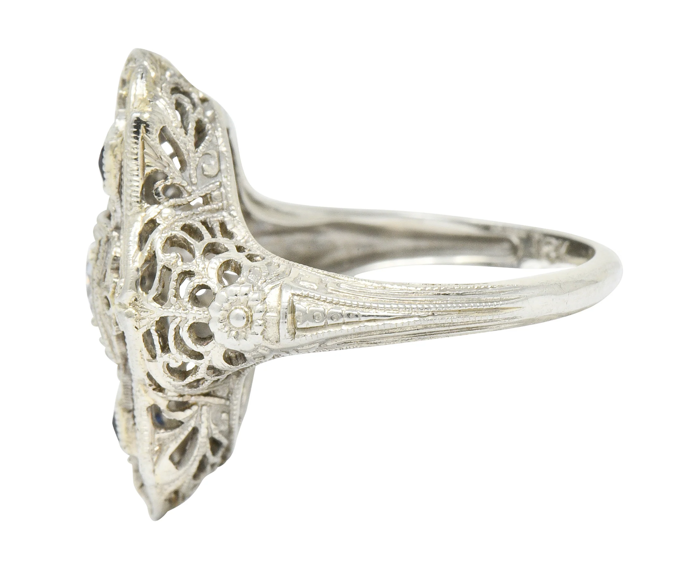 Art Deco Transitional Diamond 18 Karat White Gold Floral Dinner Ring - Image 5