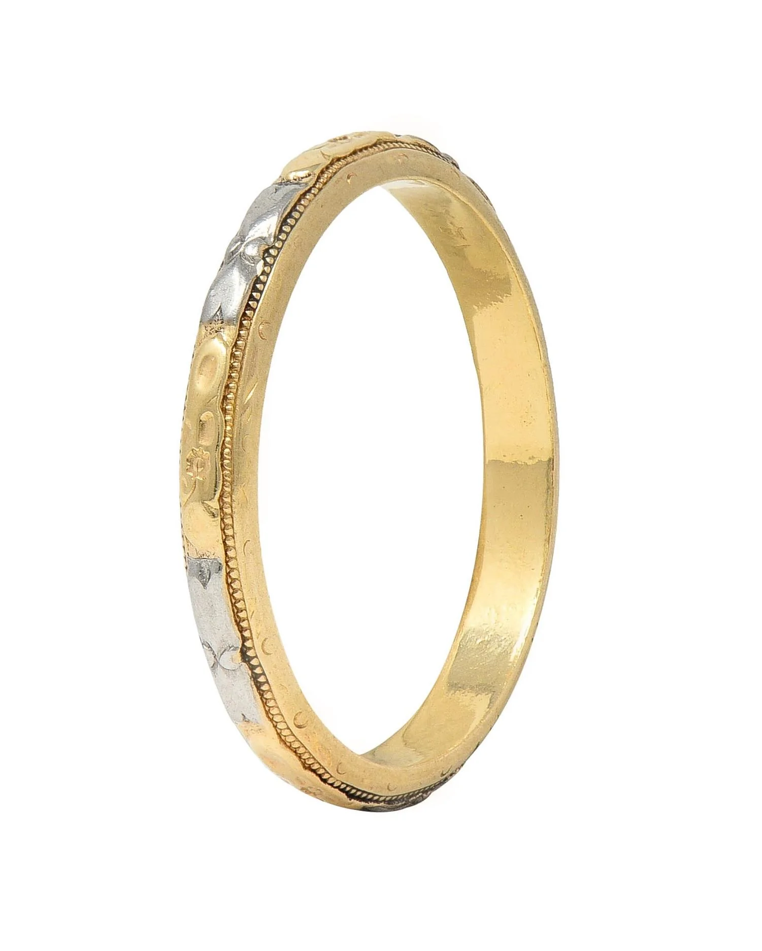 Art Deco Two-Tone 14 Karat Yellow White Gold Vintage Orange Blossom Wedding Band Ring - Image 2