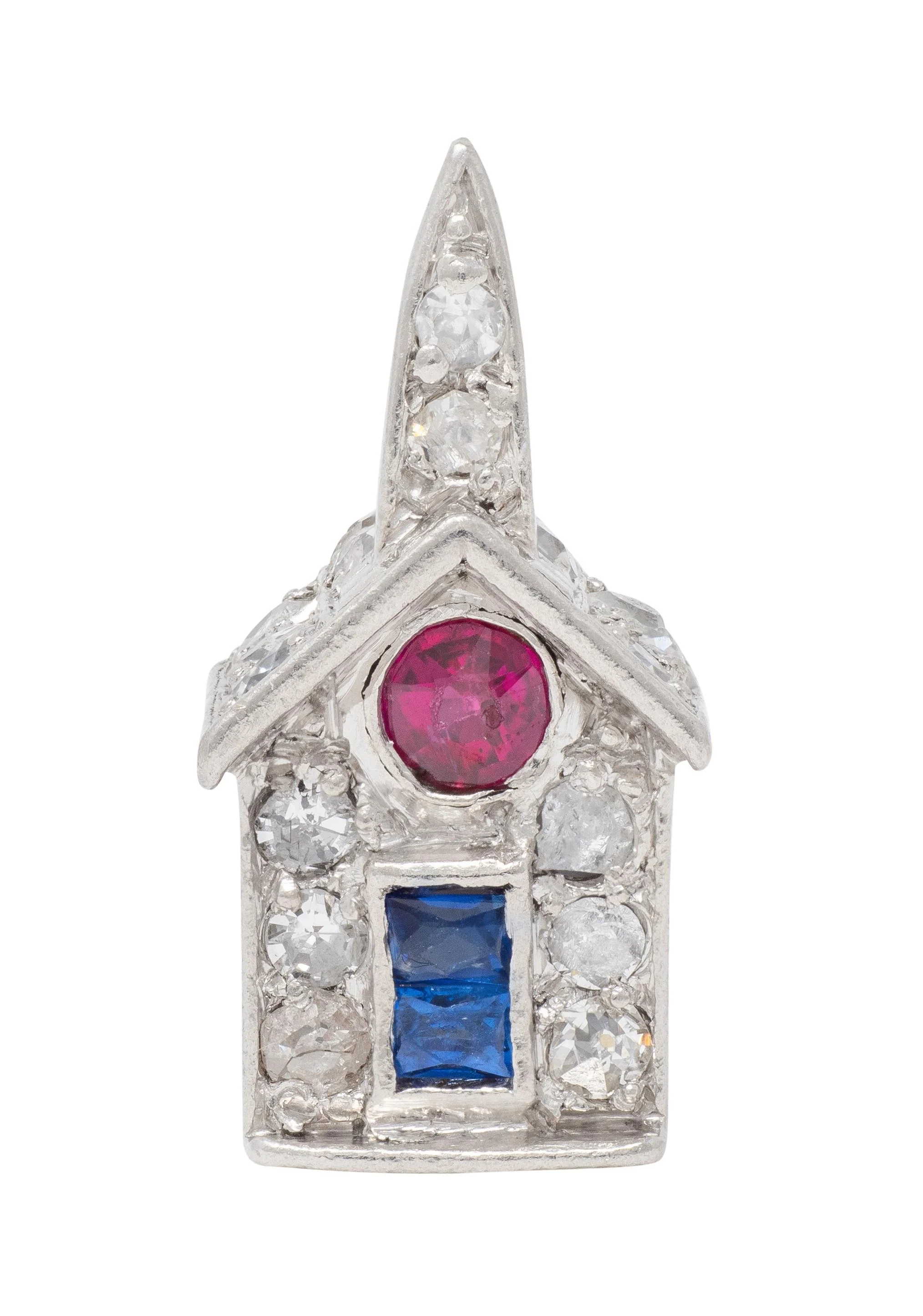 Art Deco Walter Lampl Ruby Sapphire Diamond Platinum Vintage Church House Charm - Image 2