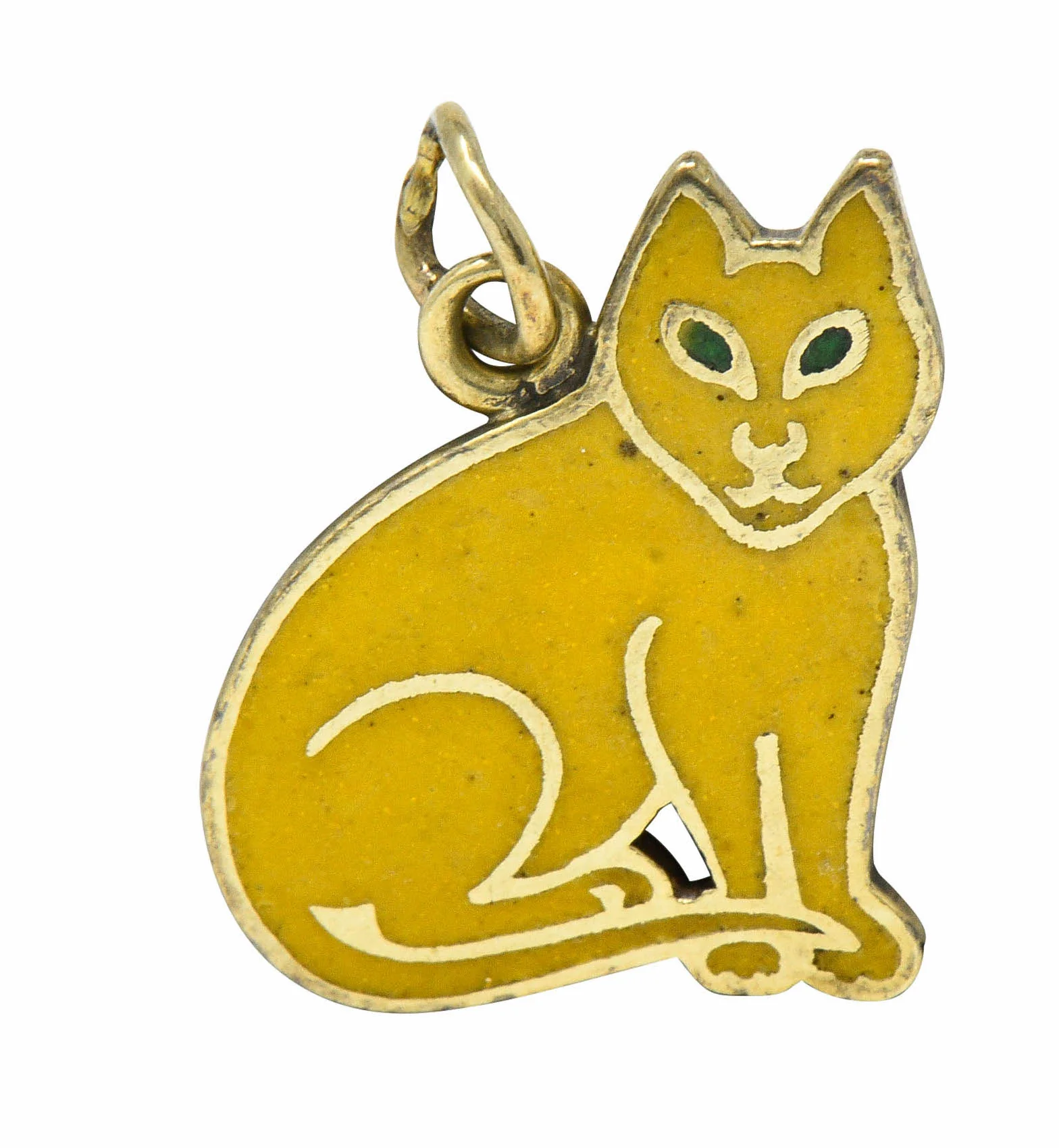Art Deco Yellow Enamel 14 Karat Gold Cat Charm - Image 4